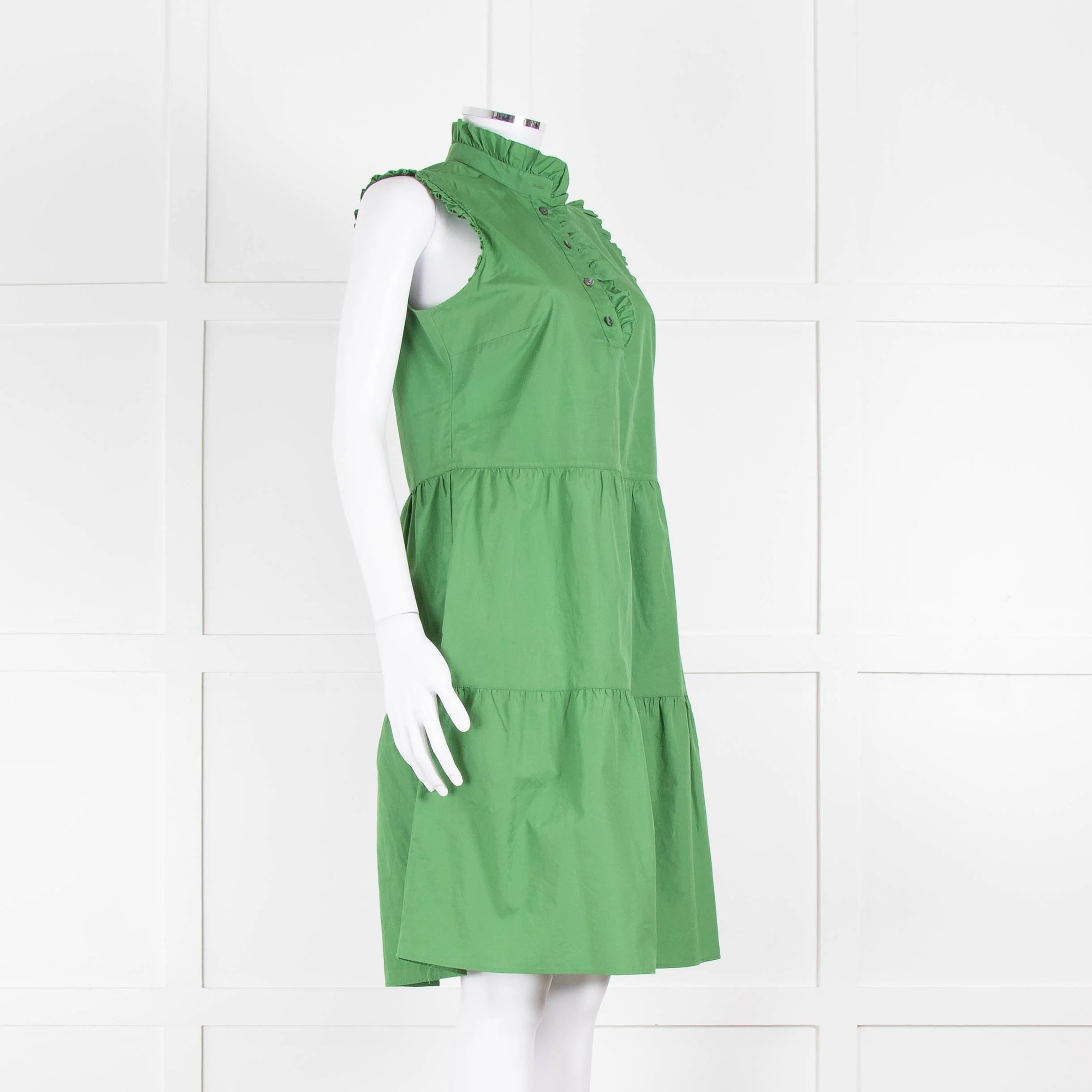 0039 Italy Green Cotton Ruffle Trim Shift Dress - Image 2