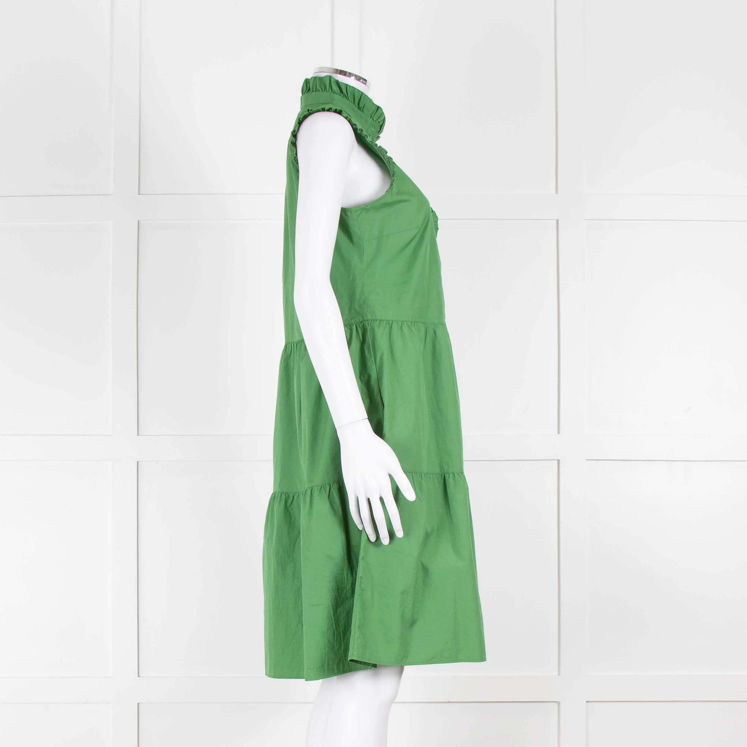 0039 Italy Green Cotton Ruffle Trim Shift Dress - Image 3