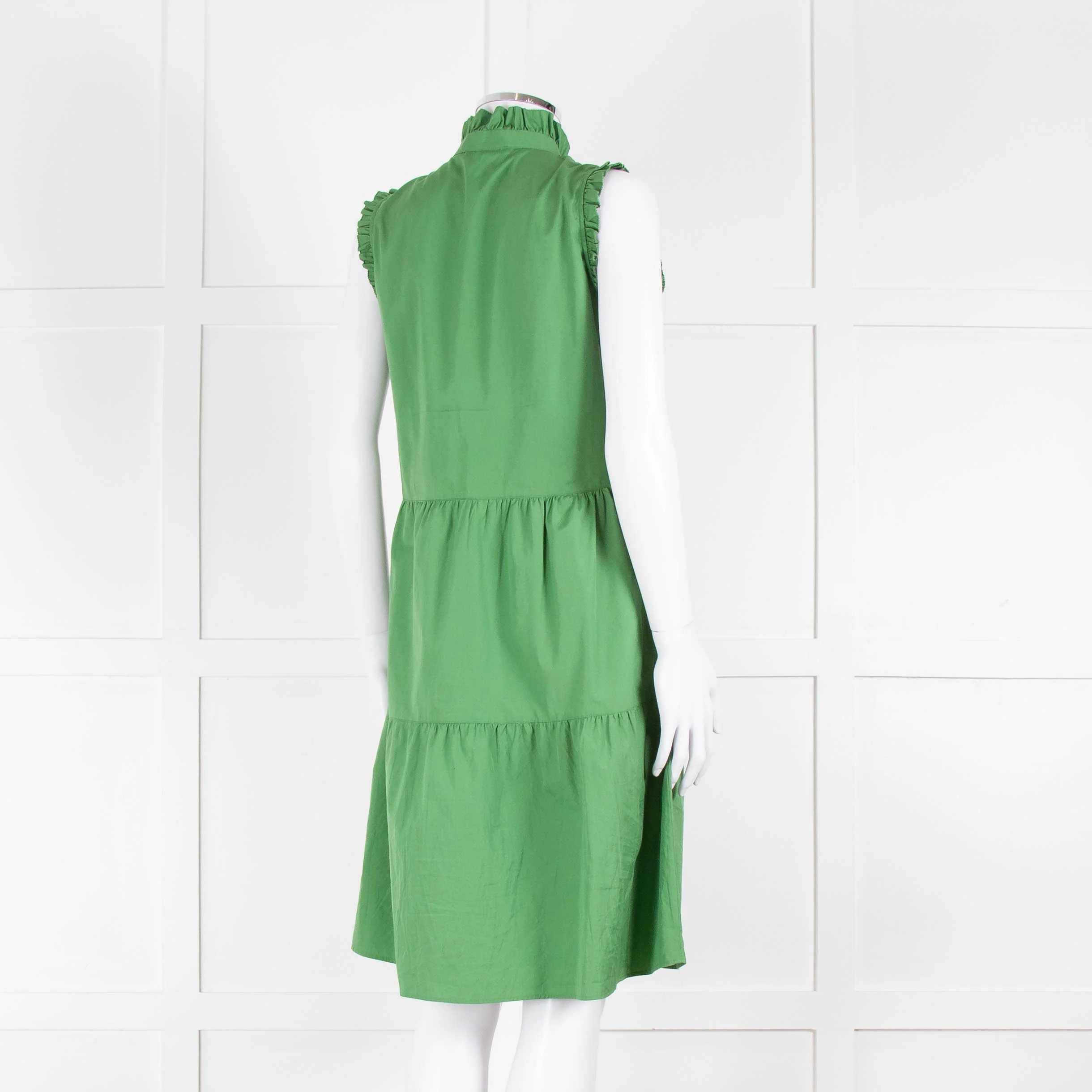 0039 Italy Green Cotton Ruffle Trim Shift Dress - Image 4