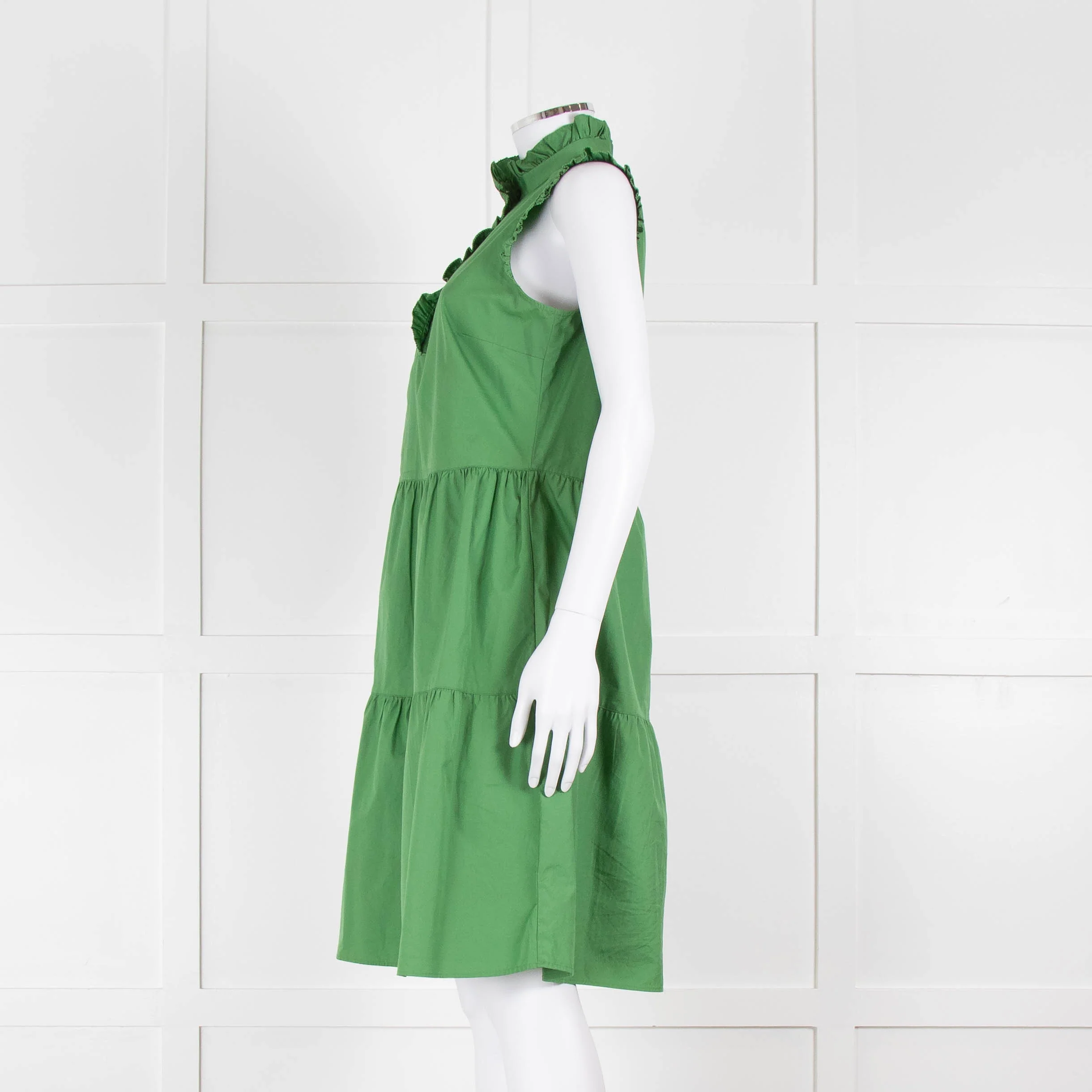0039 Italy Green Cotton Ruffle Trim Shift Dress - Image 7