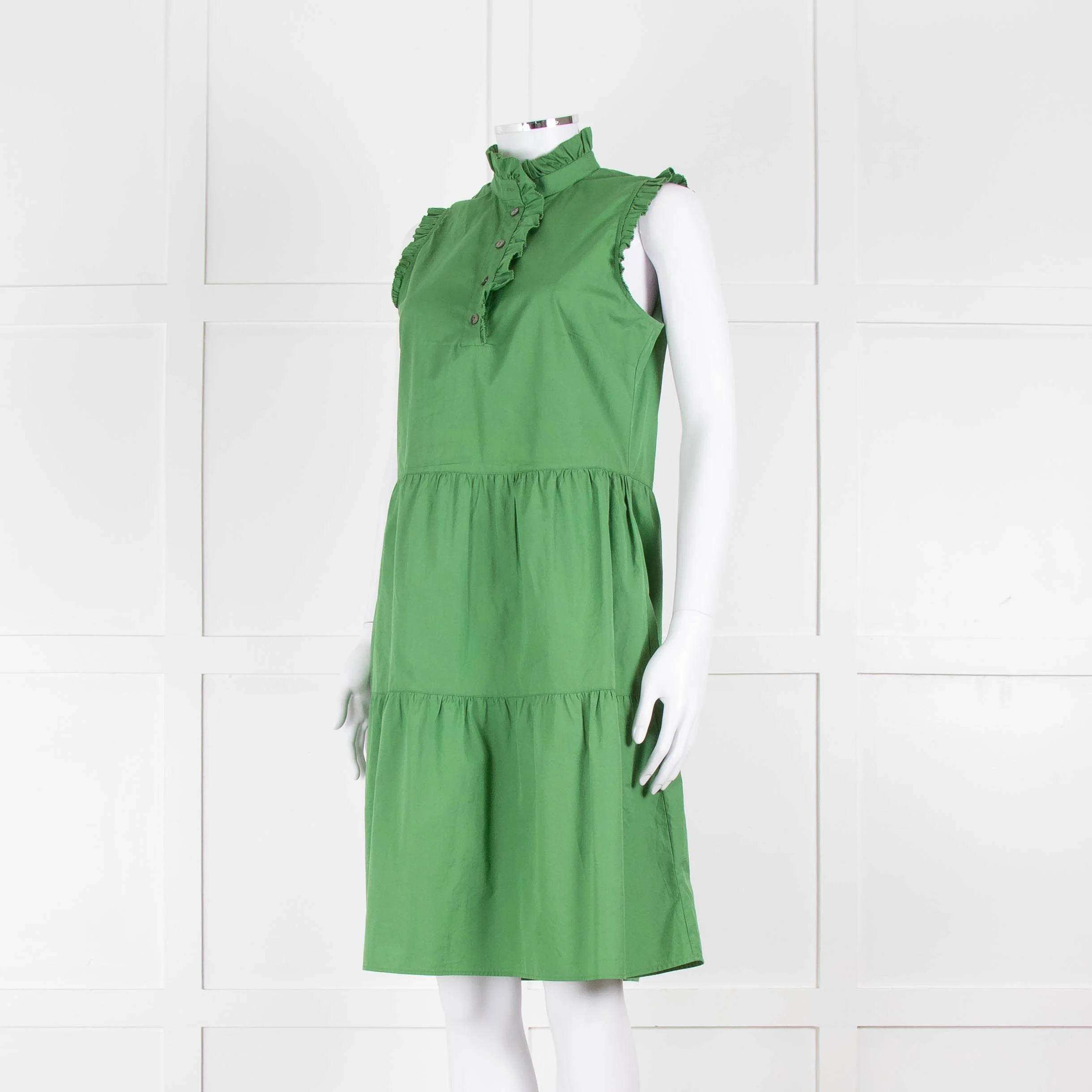 0039 Italy Green Cotton Ruffle Trim Shift Dress - Image 8