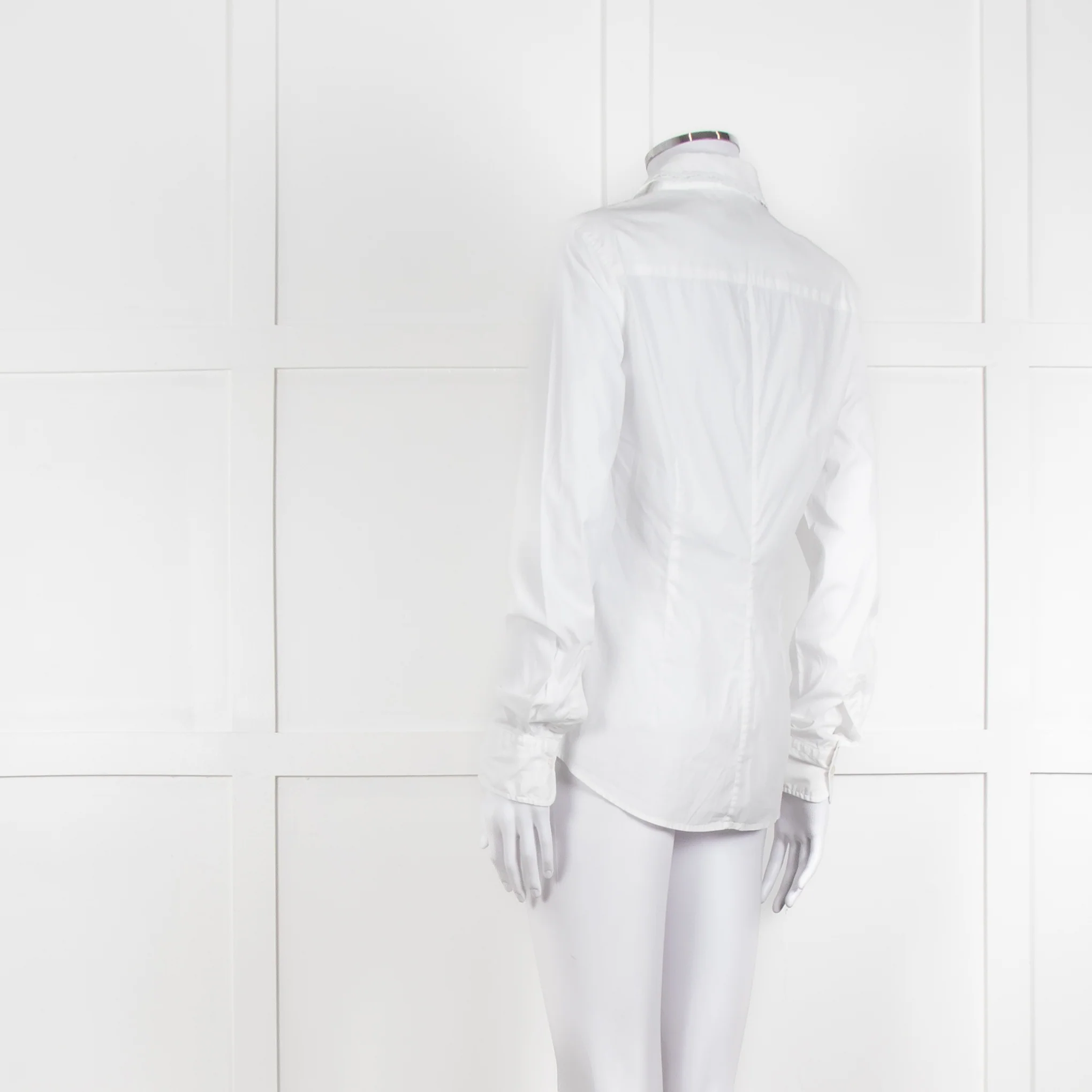 0039 Italy White Cotton Lace Trim Collar Shirt - Image 4