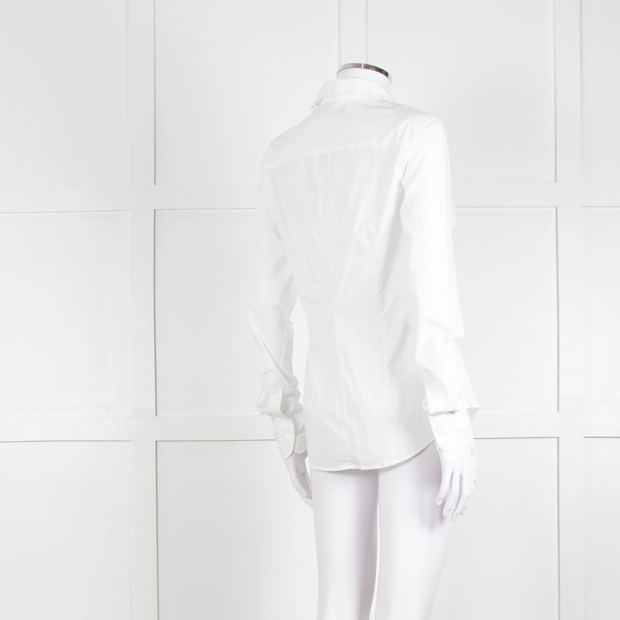 0039 Italy White Cotton Lace Trim Collar Shirt - Image 6