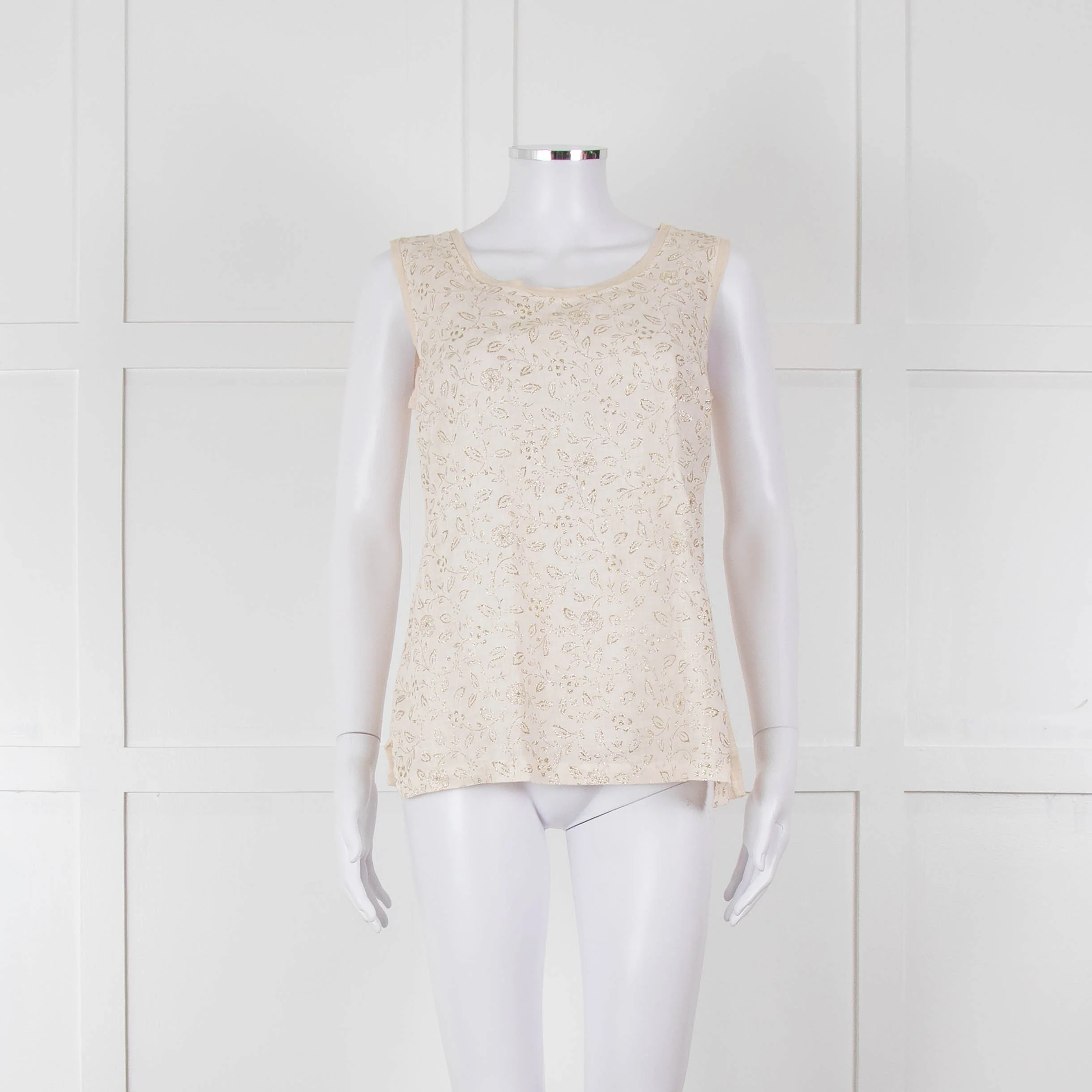 120% Lino Cream Gold Linen Sleeveless Top - Image 2
