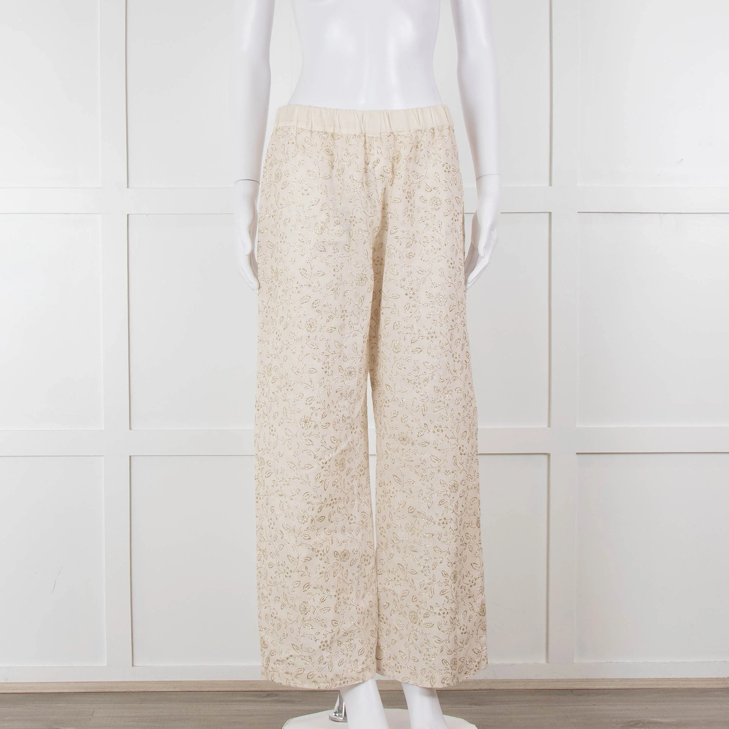120% Lino Cream Gold Linen Trousers - Image 2