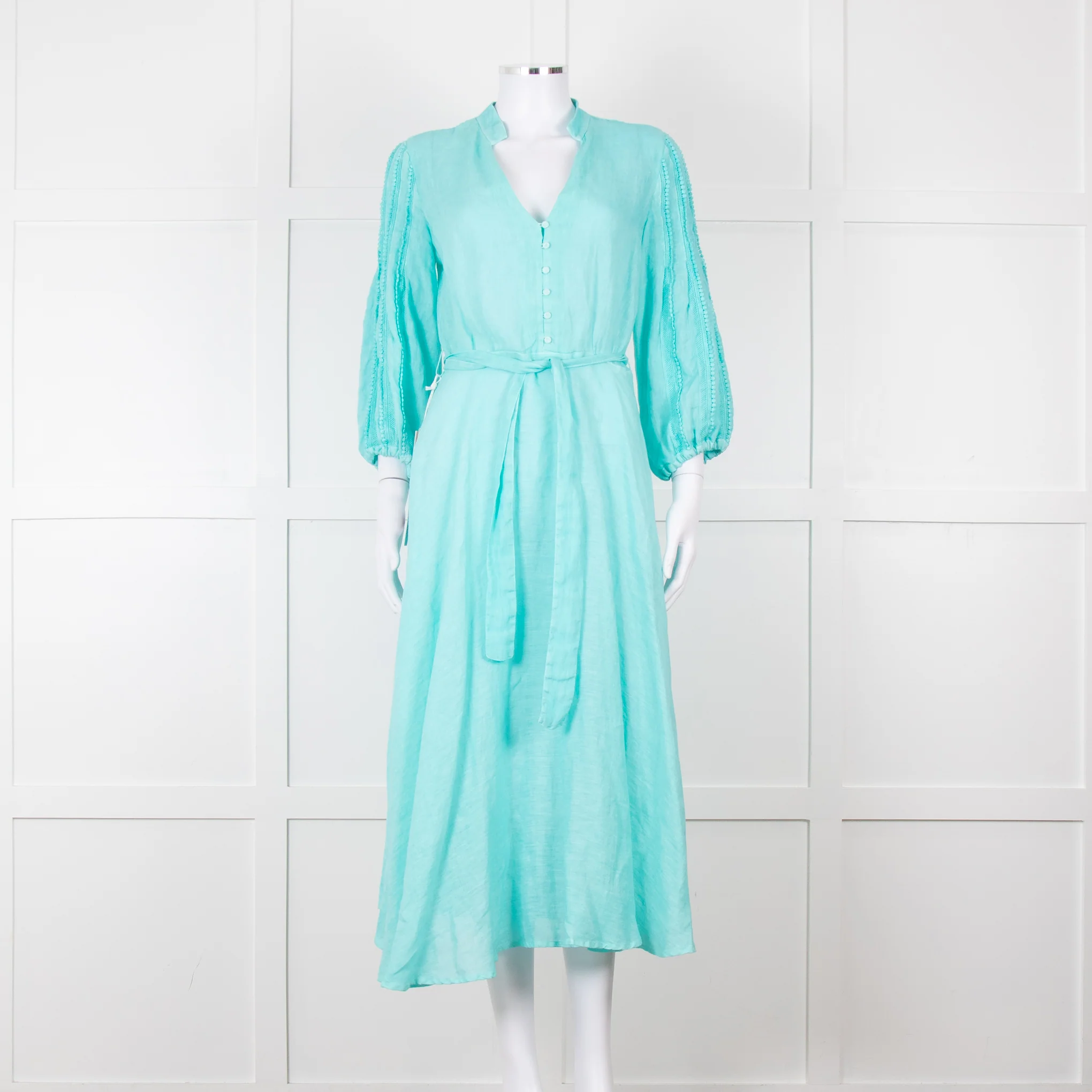 120% Lino Turquoise Belted Dress