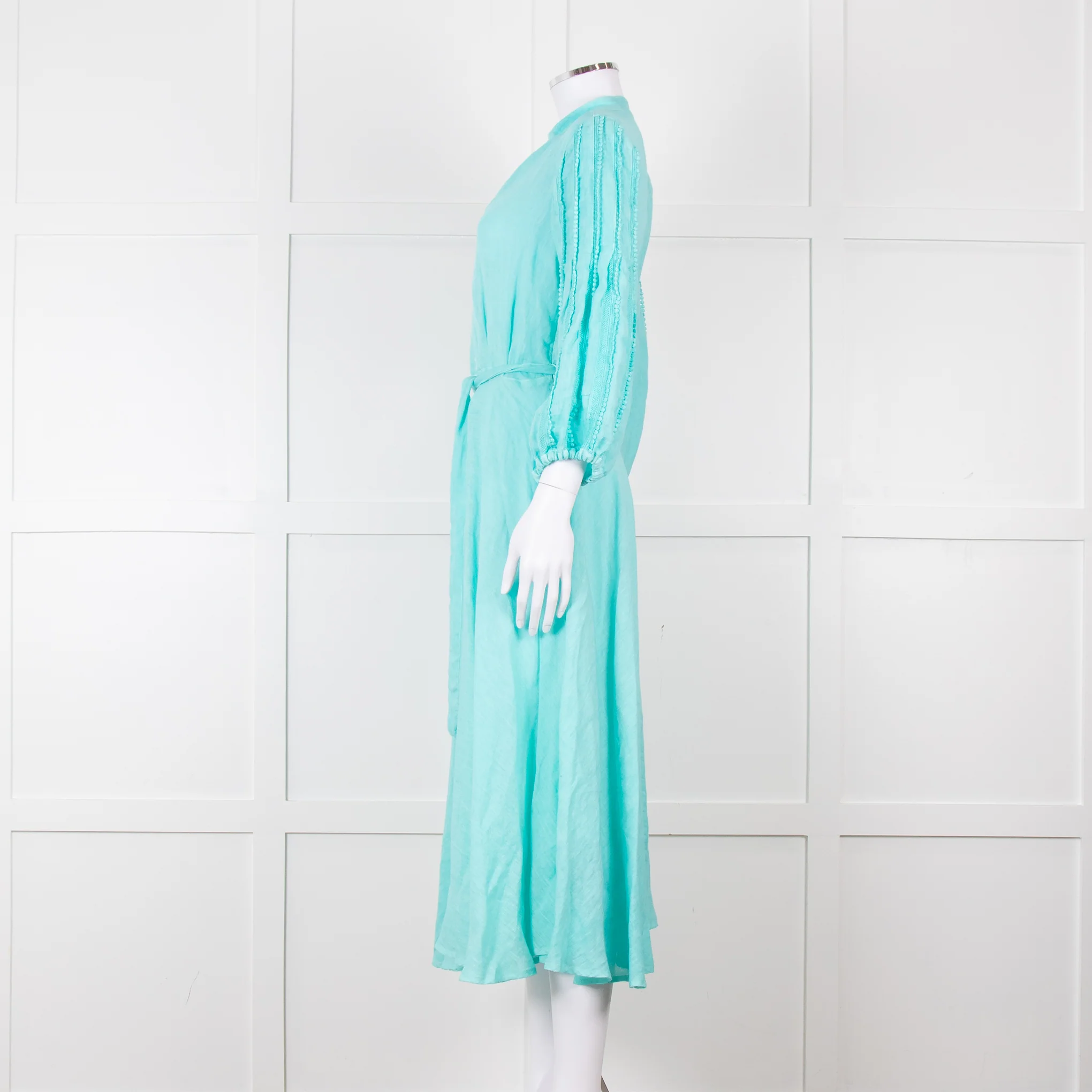 120% Lino Turquoise Belted Dress - Image 3