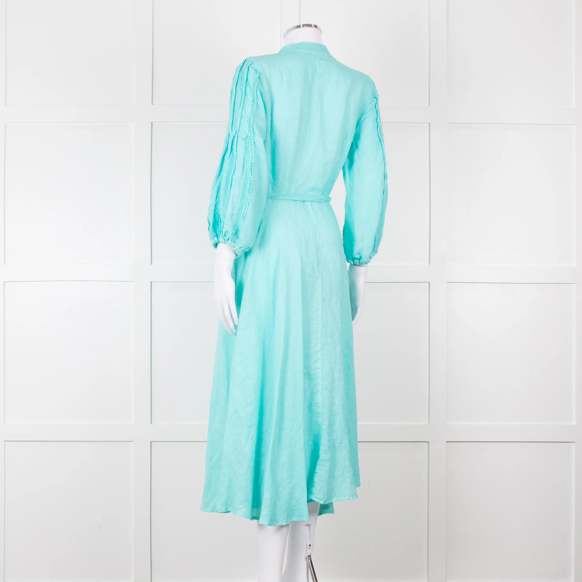 120% Lino Turquoise Belted Dress - Image 4