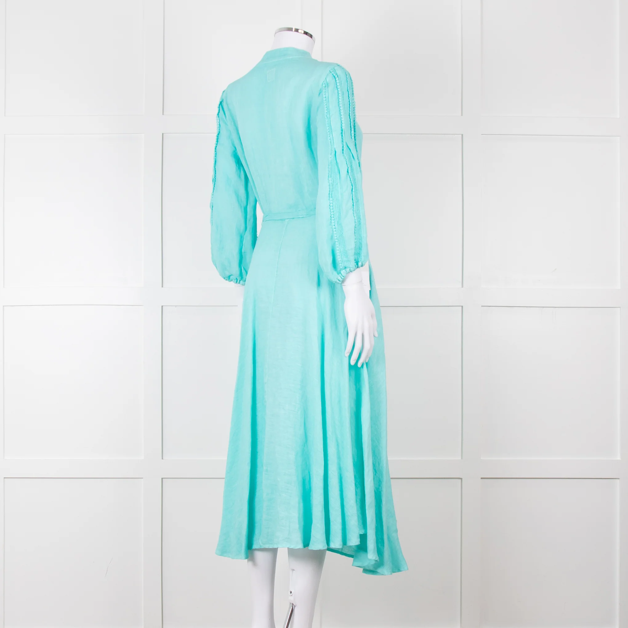 120% Lino Turquoise Belted Dress - Image 6