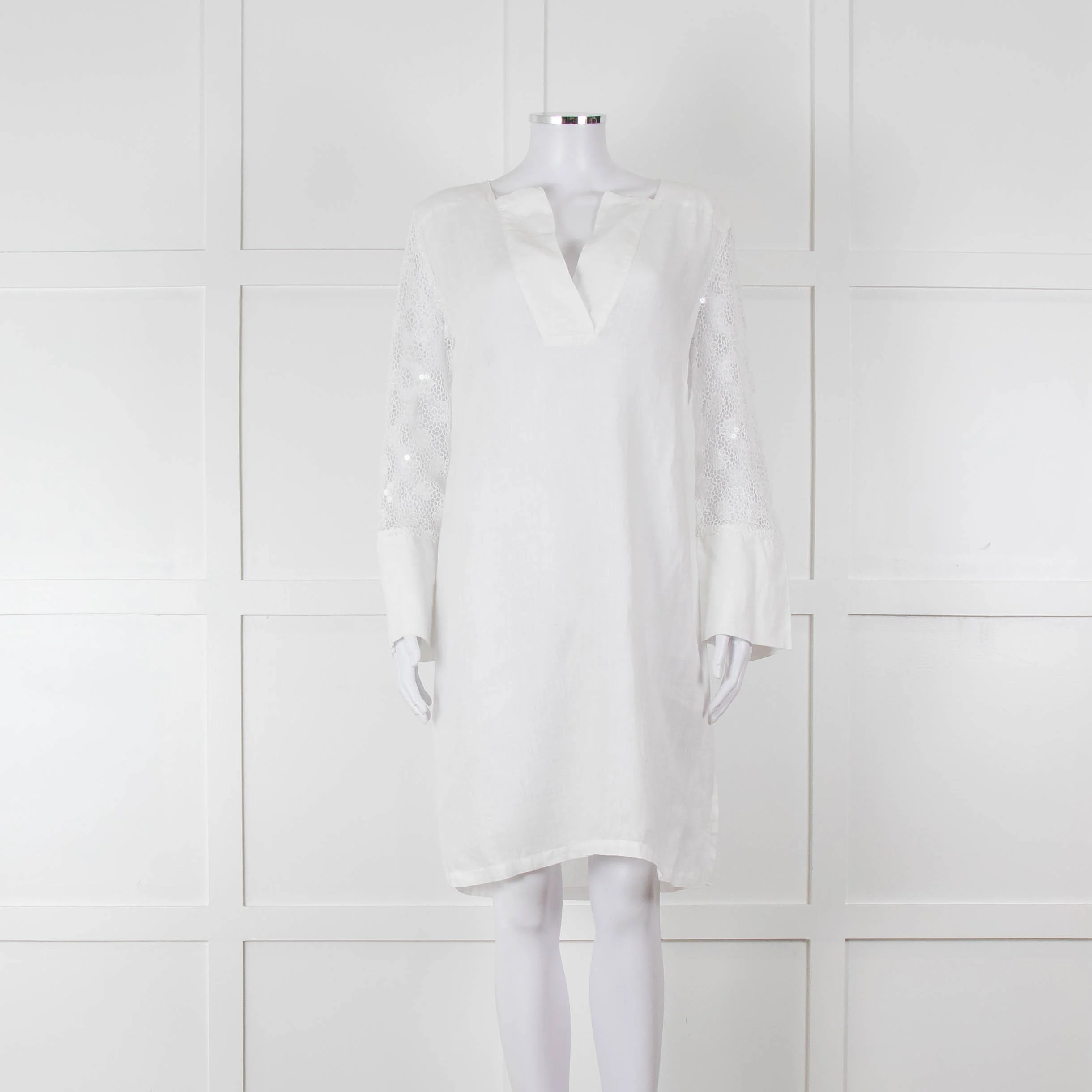 120% White Lace Sleeve Linen Tunic