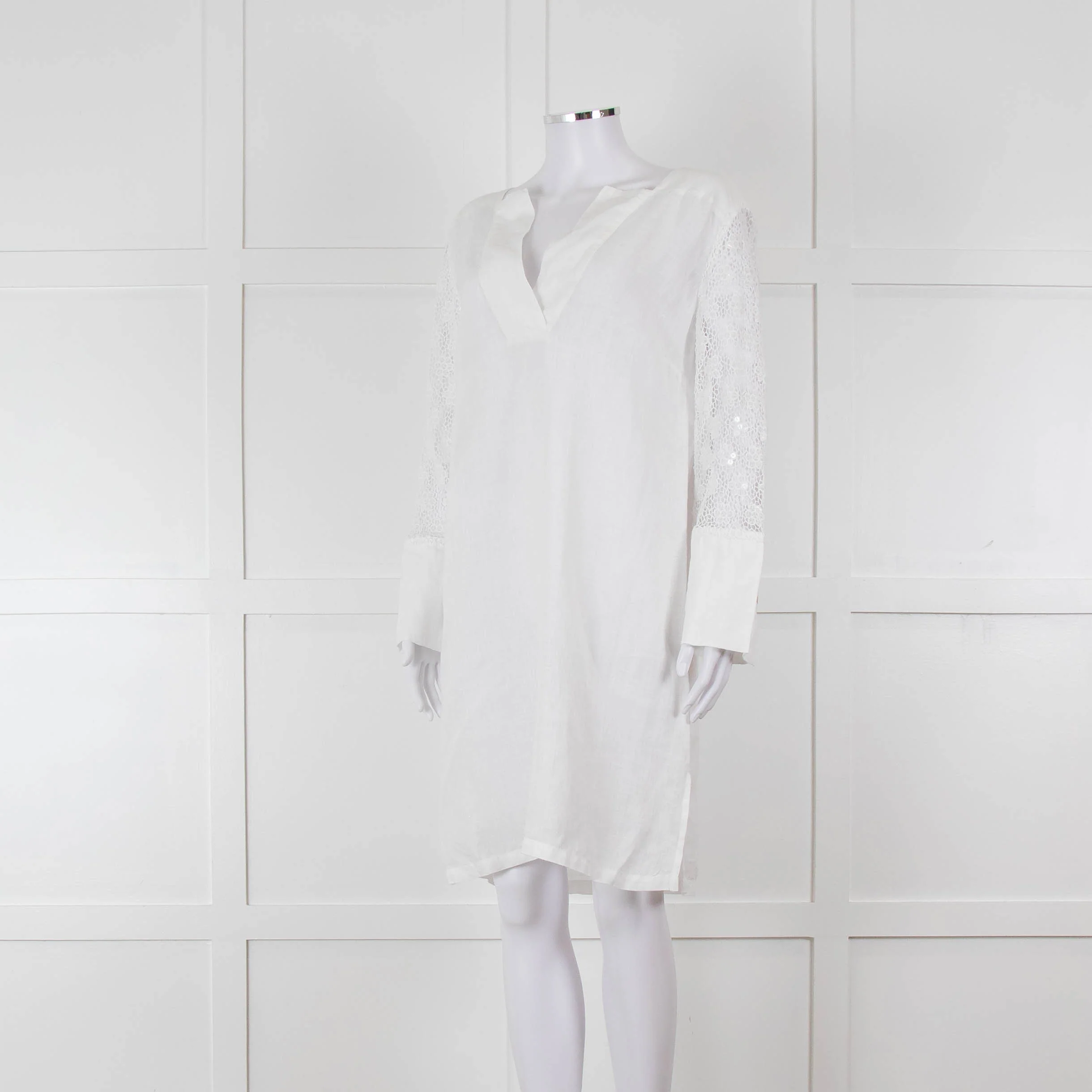 120% White Lace Sleeve Linen Tunic - Image 8