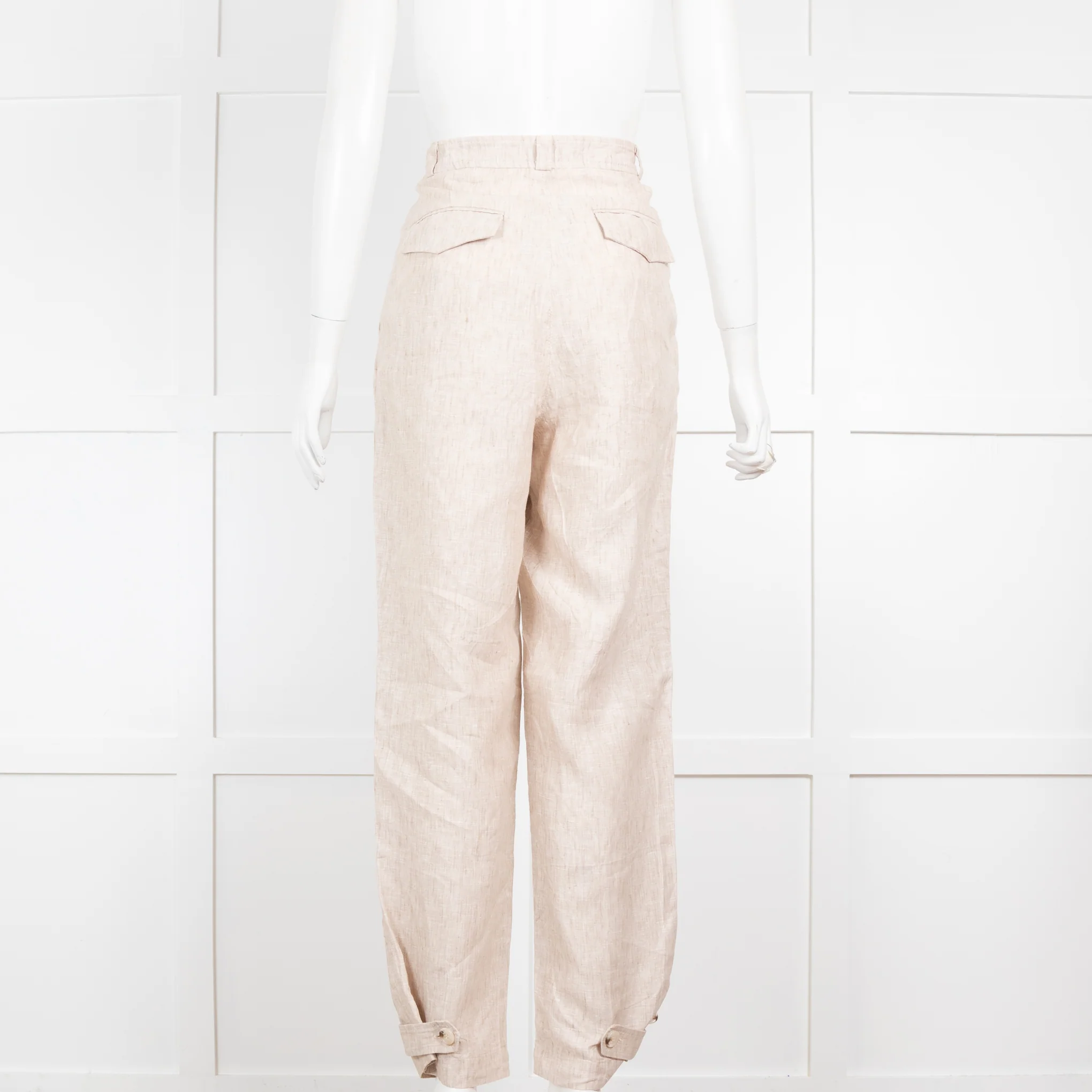 12Storeez Oatmeal Linen Paperbag Trousers - Image 3