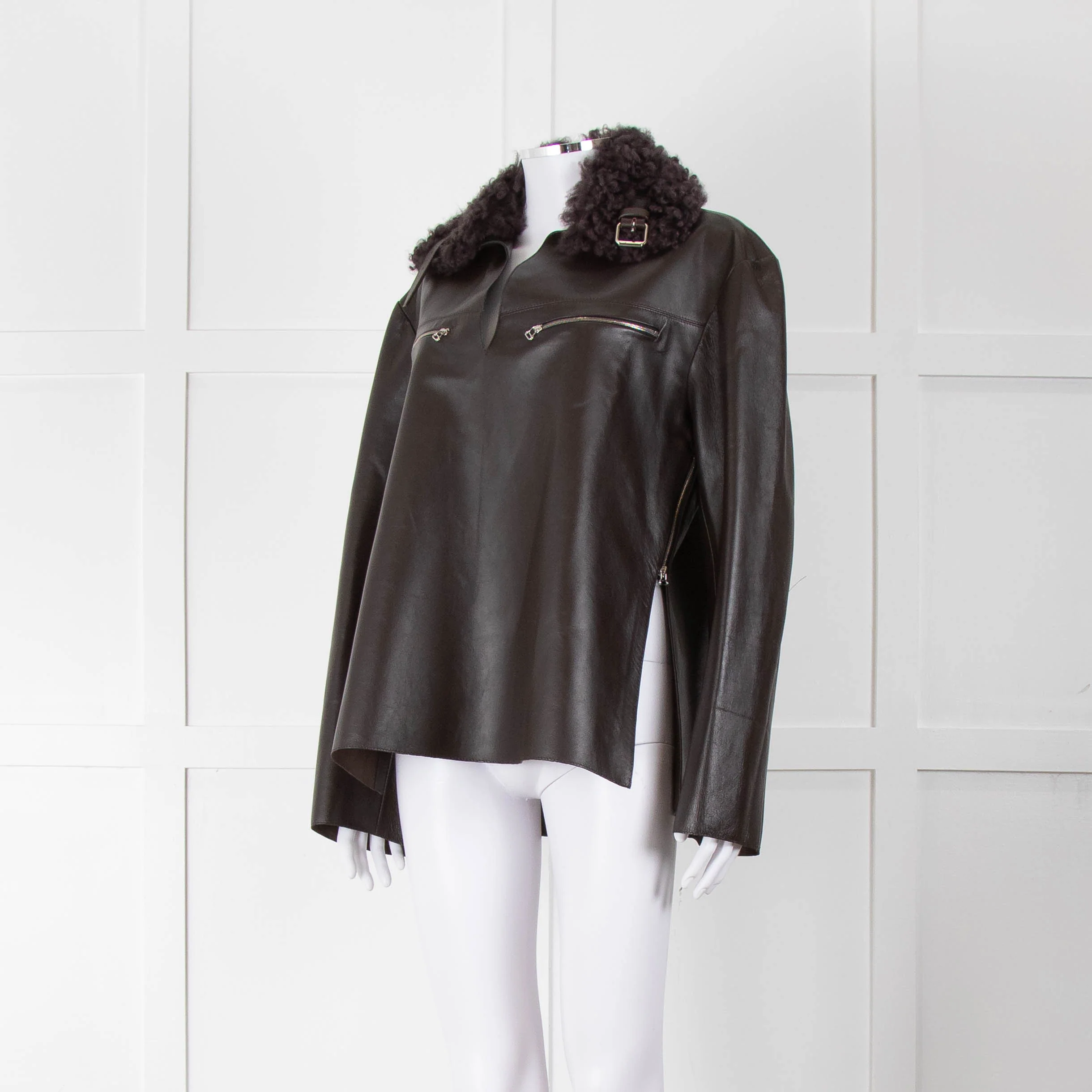 16Arlington Brown Leather Fur Collar Sabine Top - Image 8
