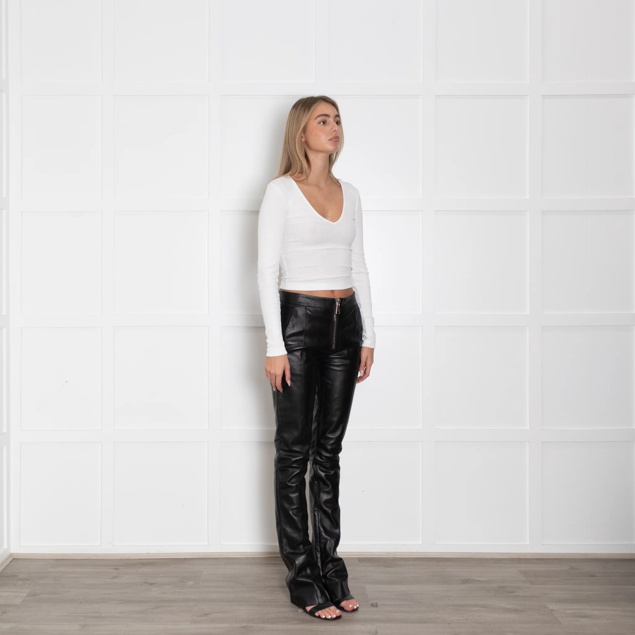 16Arlington Black Zip Fly Leather Trousers - Image 7