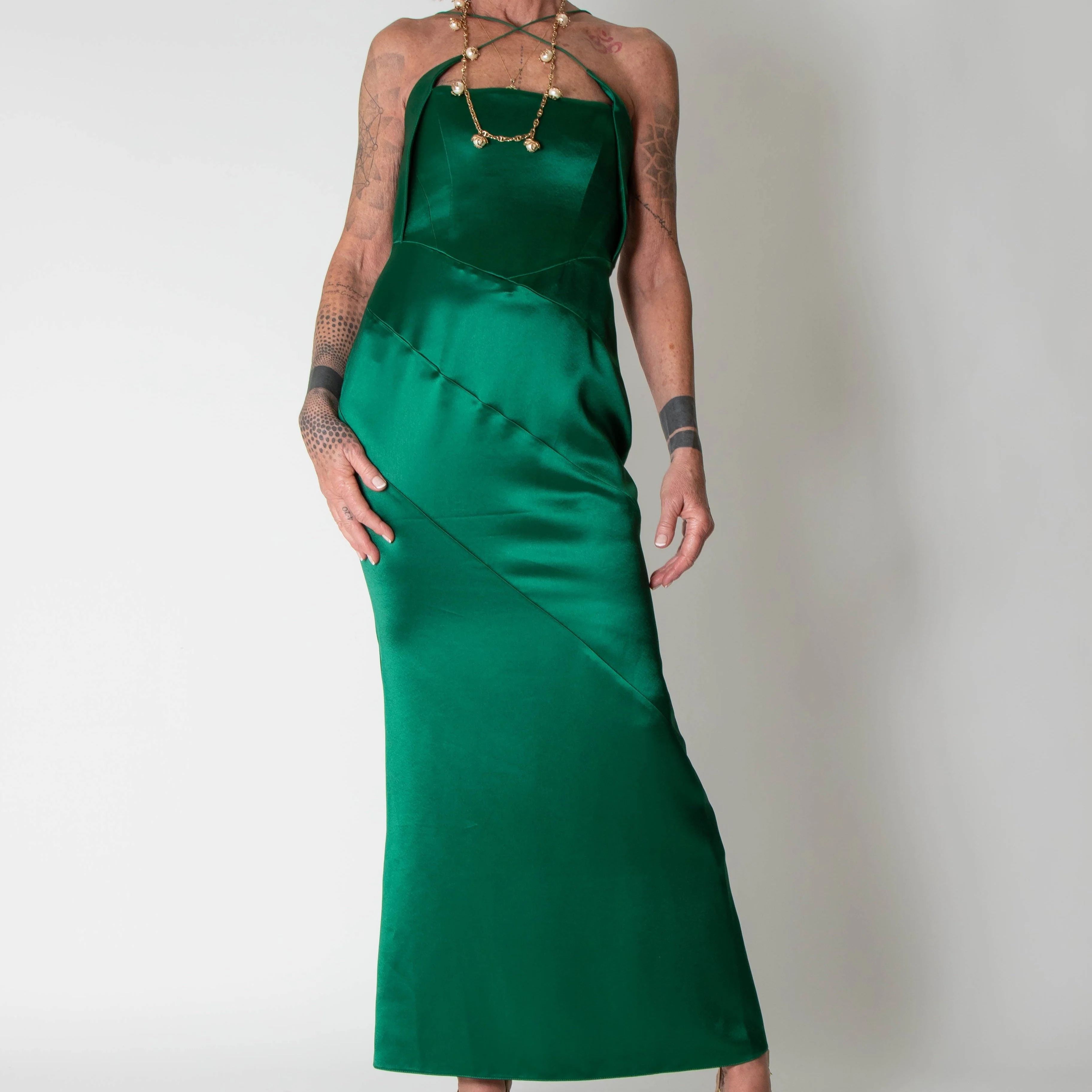 16Arlington Green Satin Corset Sleeveless Evening Dress - Image 5