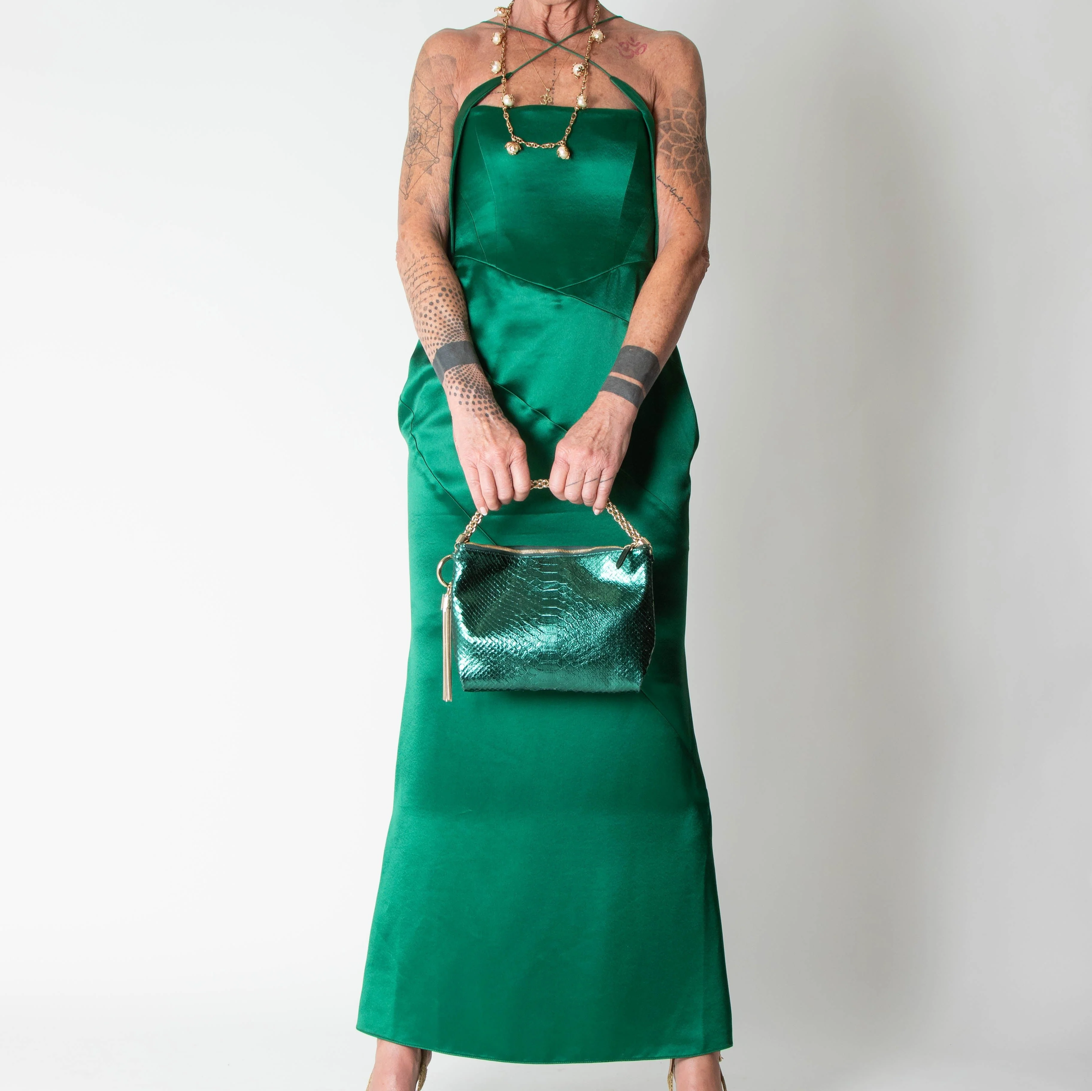 16Arlington Green Satin Corset Sleeveless Evening Dress - Image 6