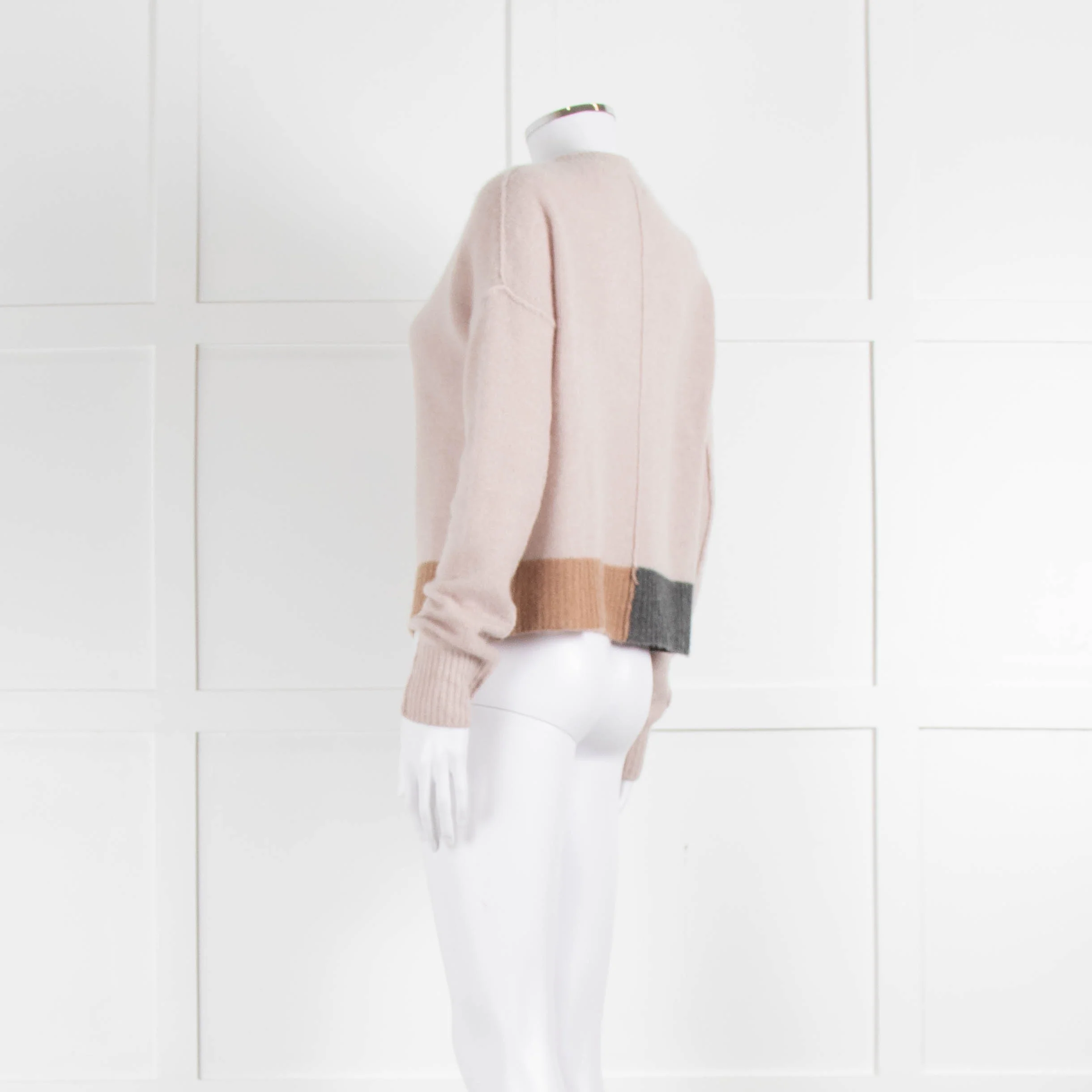 360 Cashmere Beige Cashmere Cardigan With Grey And Camel Rib Hem - Image 7