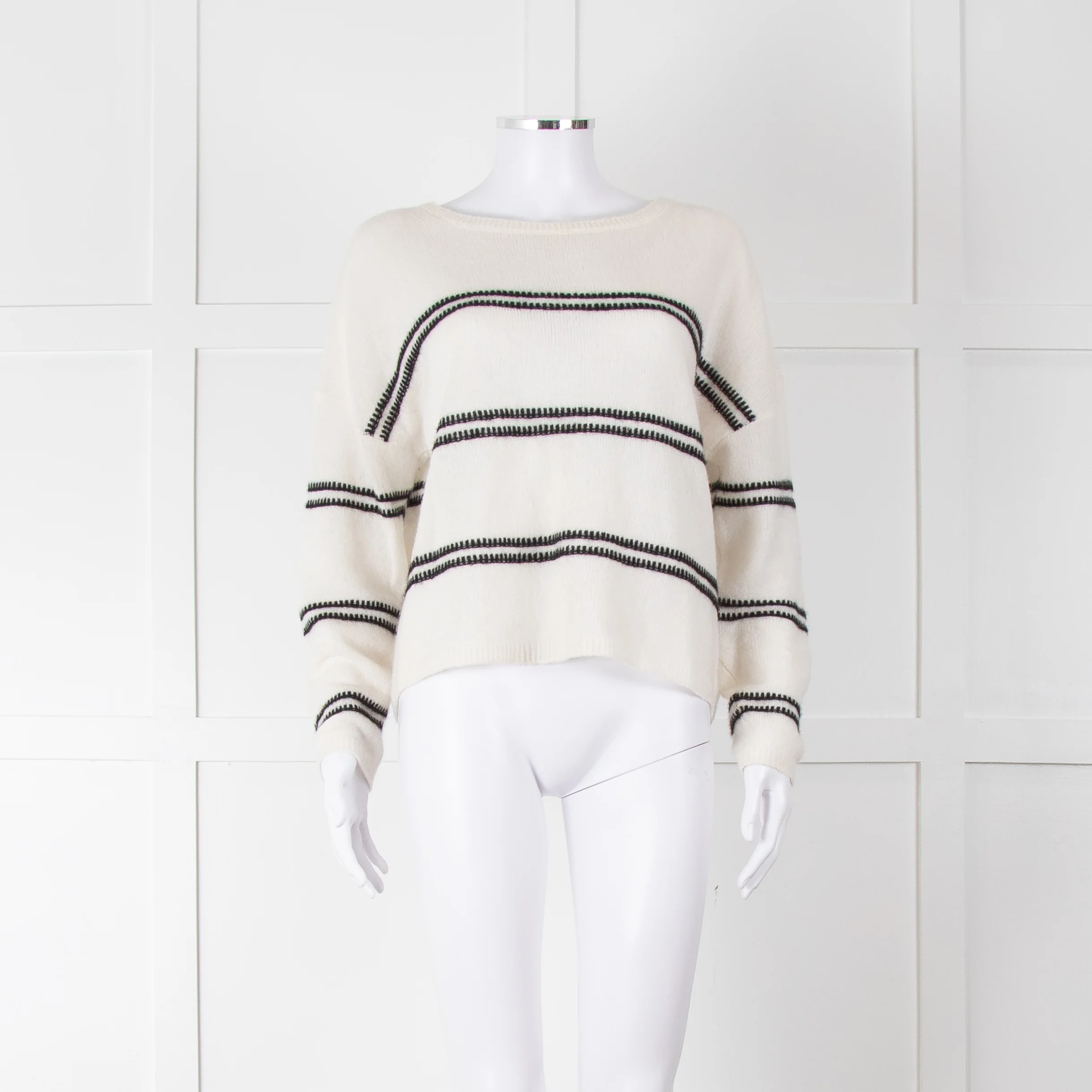 360 Cashmere Cream Jumper With Black Stripes