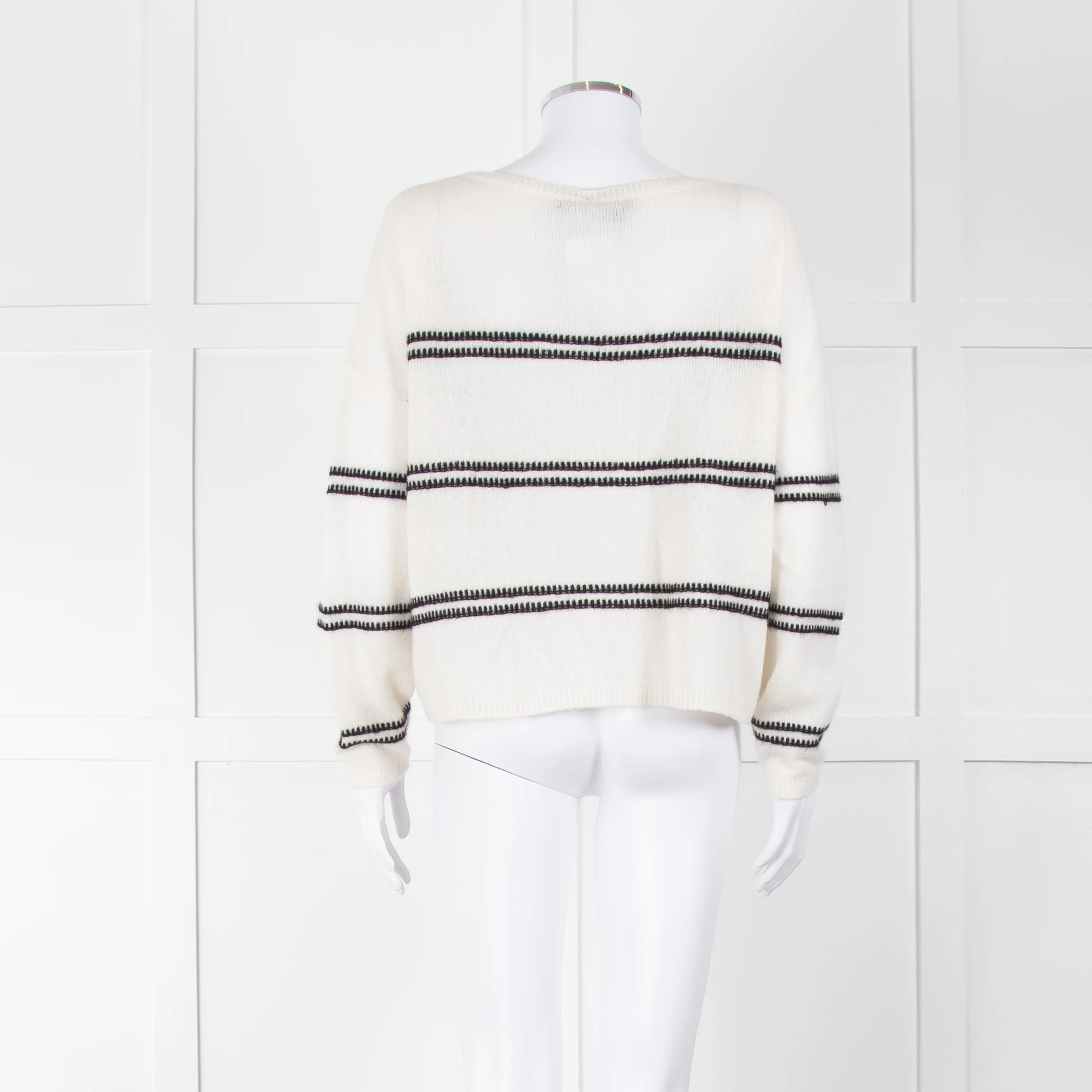 360 Cashmere Cream Jumper With Black Stripes - Image 5
