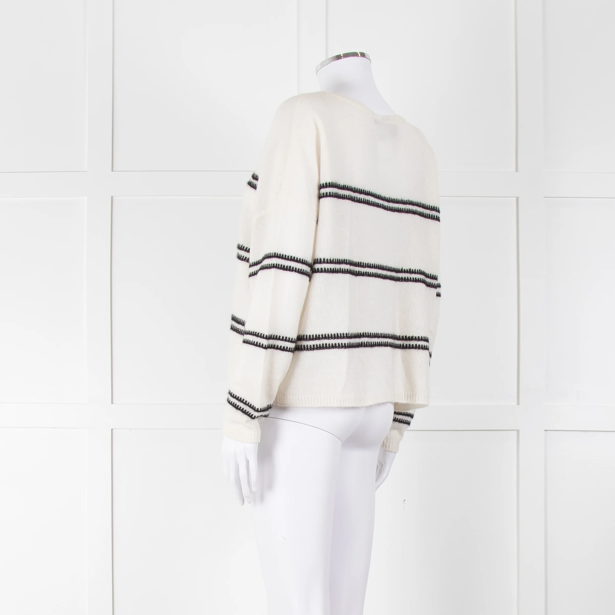 360 Cashmere Cream Jumper With Black Stripes - Image 6