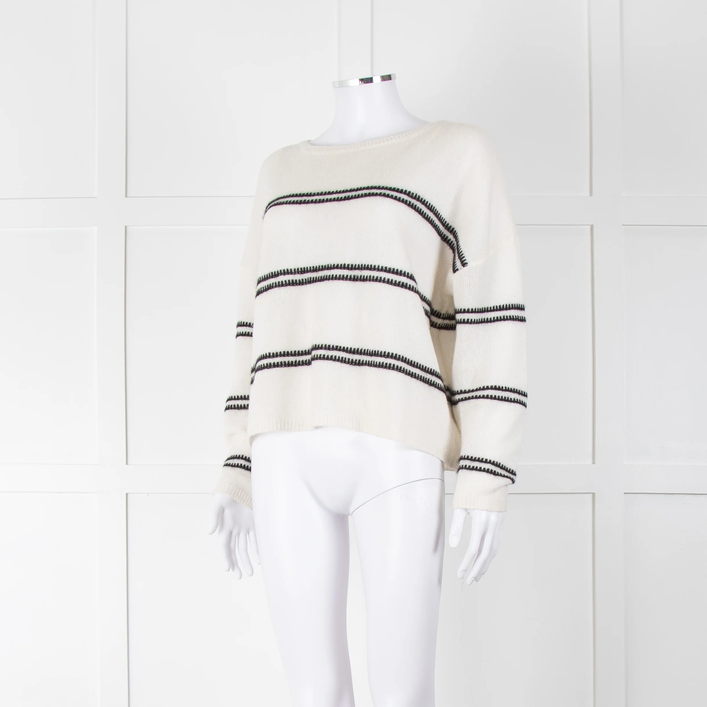 360 Cashmere Cream Jumper With Black Stripes - Image 8
