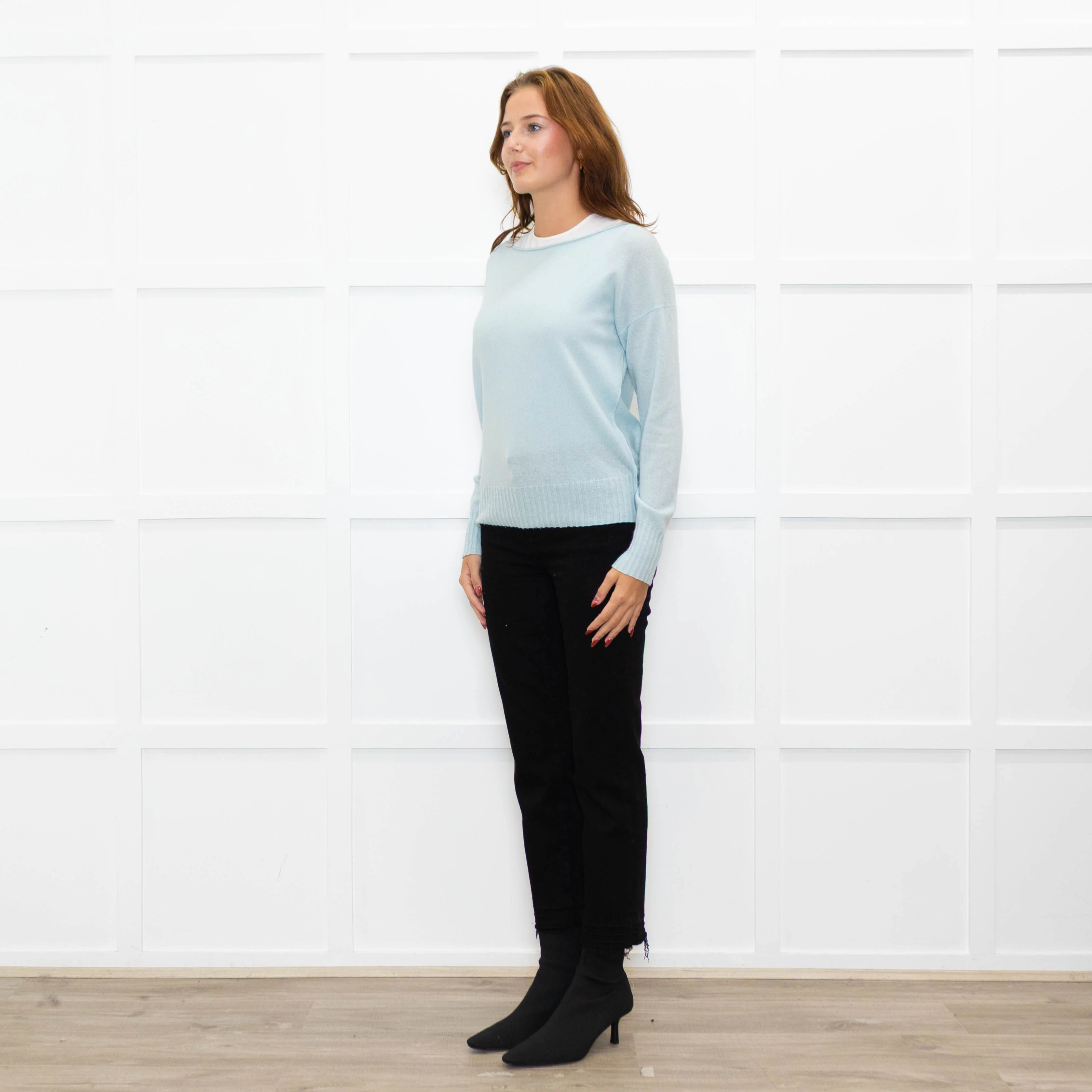 360 Cashmere Ice Blue Boat Neck Jumper - Image 3