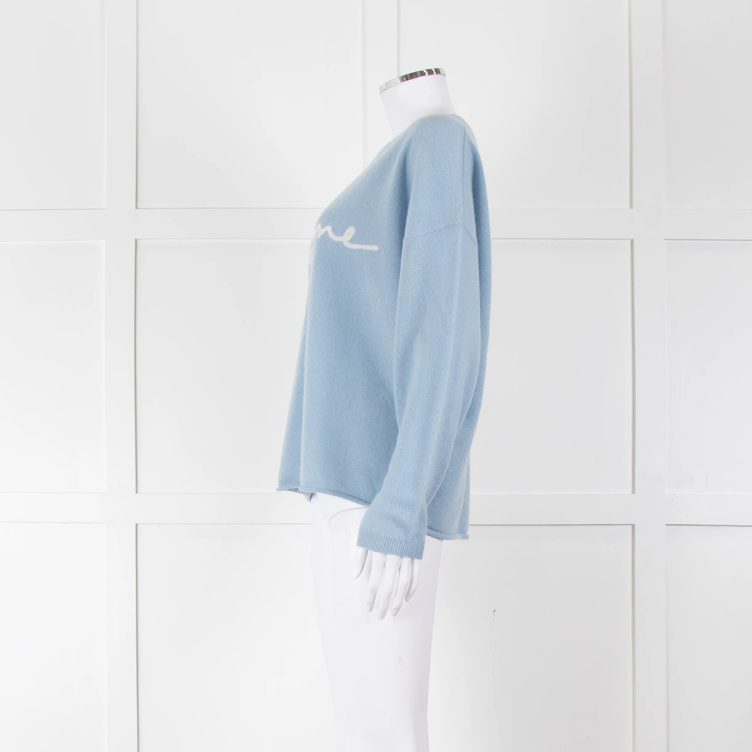 360 Cashmere Pale Blue Cashmere Jumper With 'Sunshine' Logo - Image 7