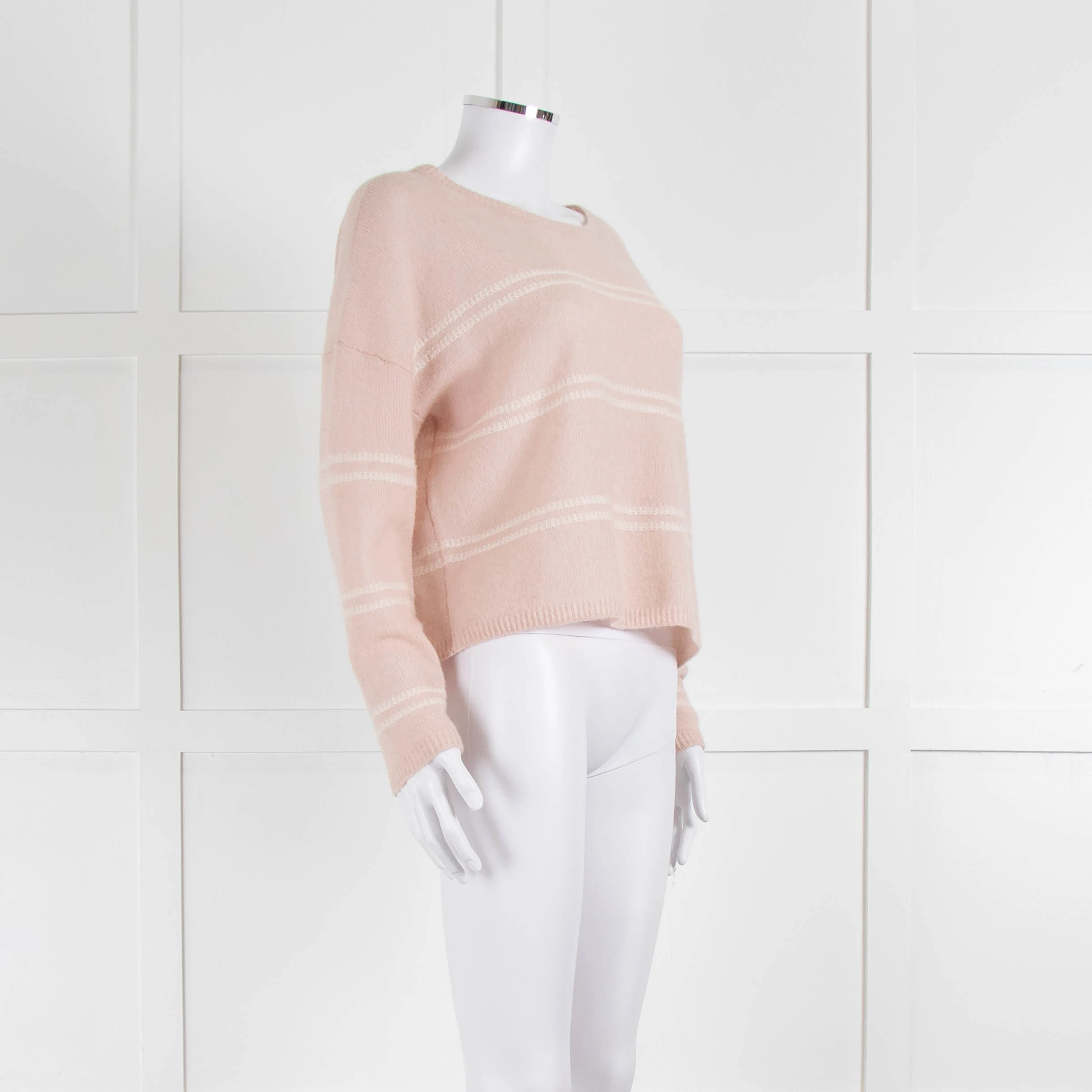 360 Cashmere Pink Boat Neck Cashmere Jumper With White Stripe - Image 2
