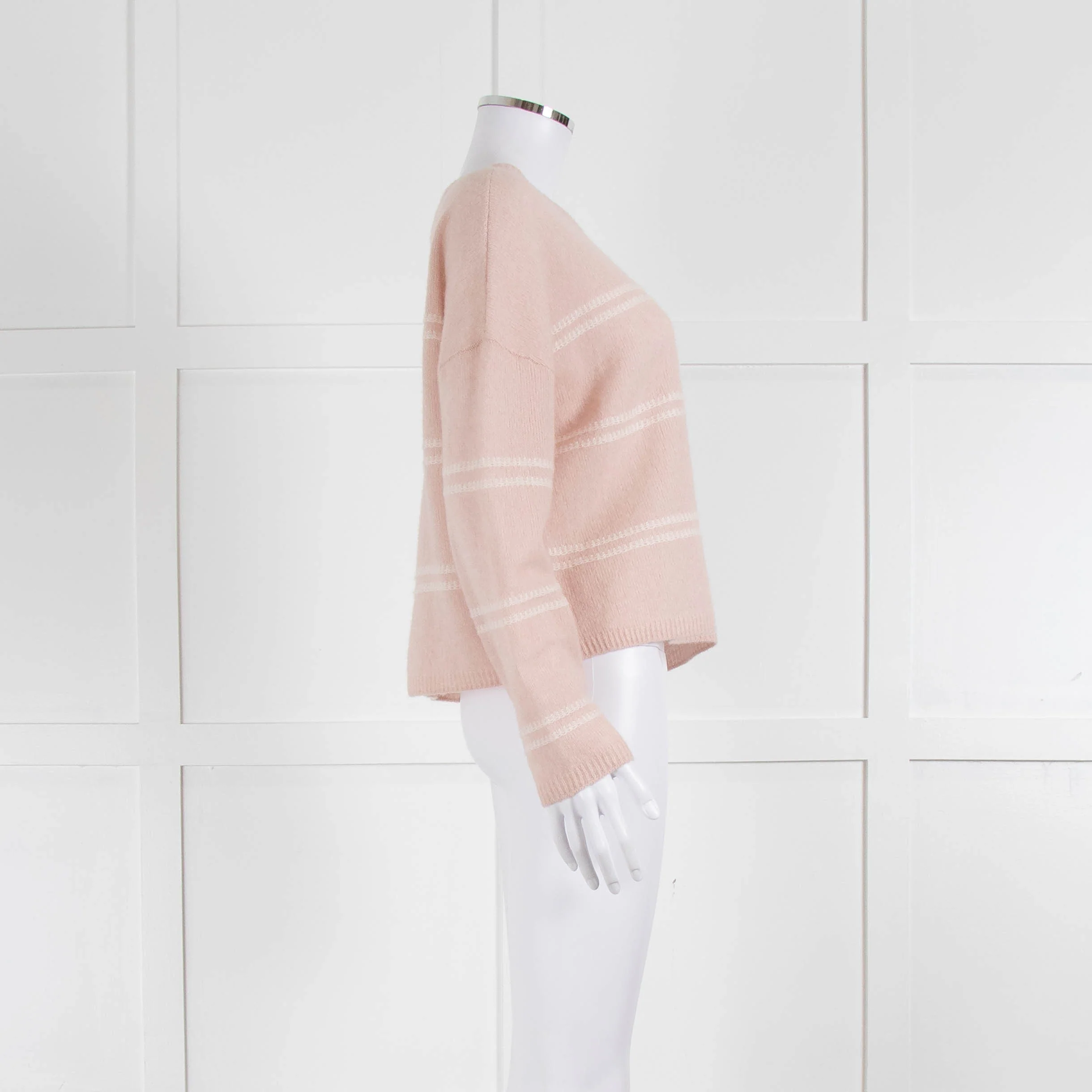 360 Cashmere Pink Boat Neck Cashmere Jumper With White Stripe - Image 3