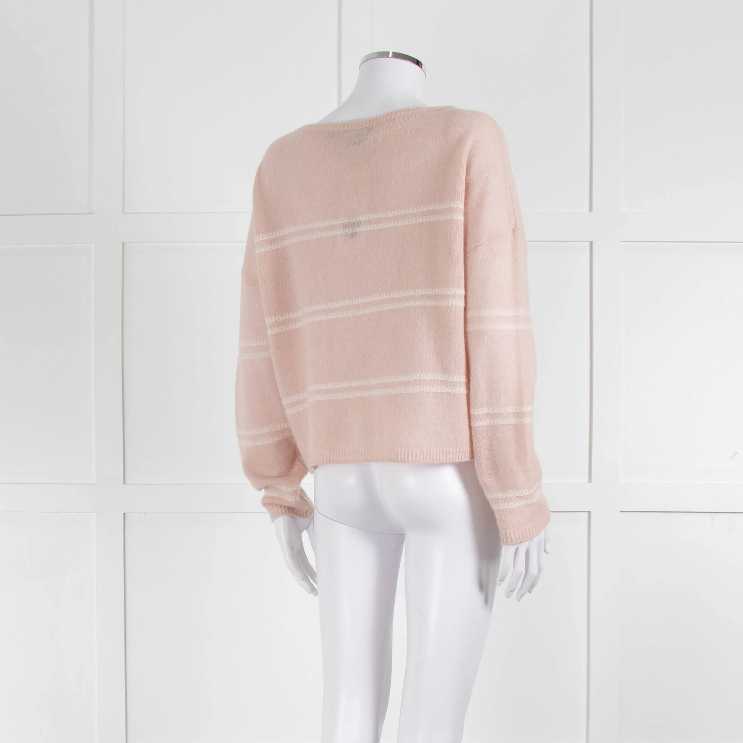 360 Cashmere Pink Boat Neck Cashmere Jumper With White Stripe - Image 4