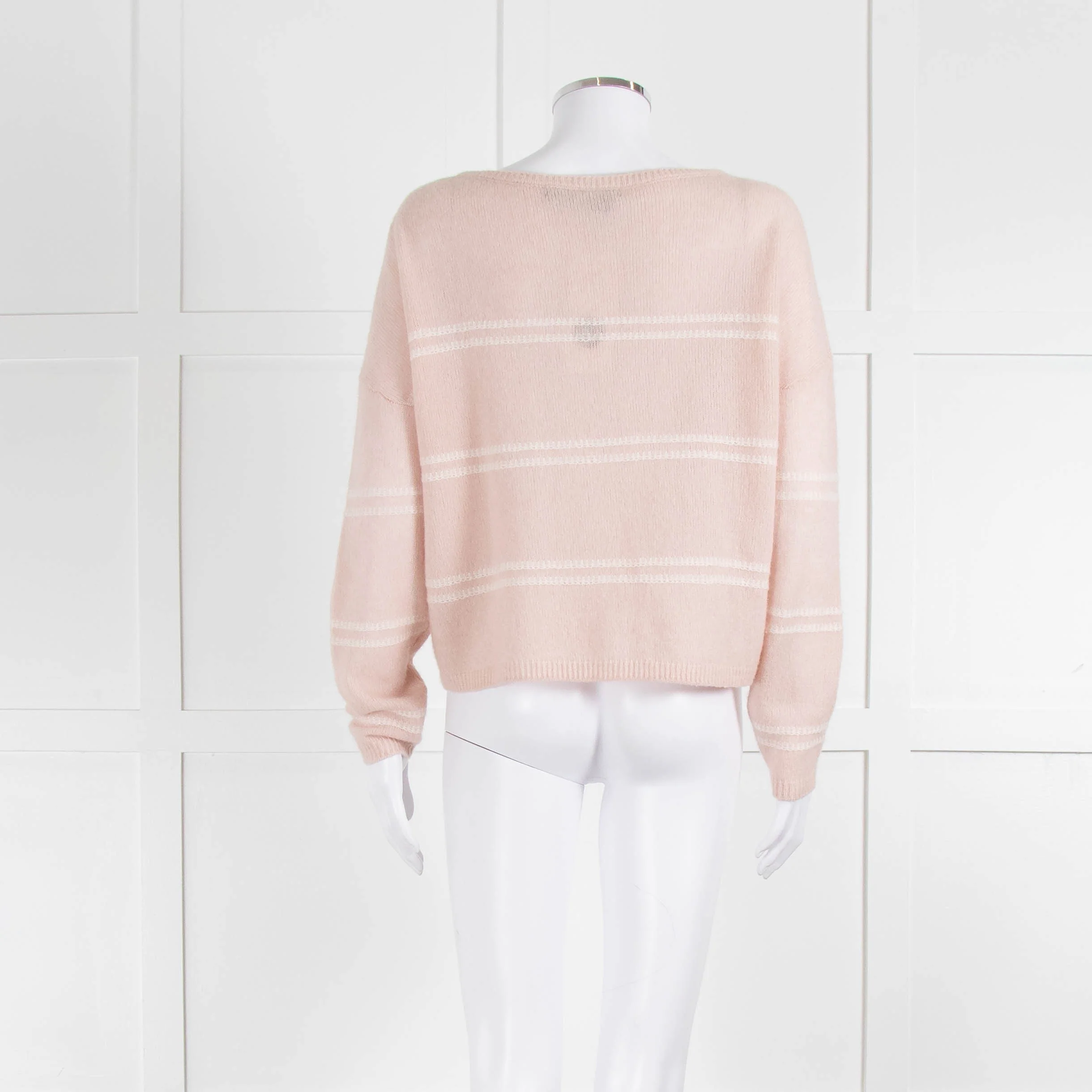 360 Cashmere Pink Boat Neck Cashmere Jumper With White Stripe - Image 5