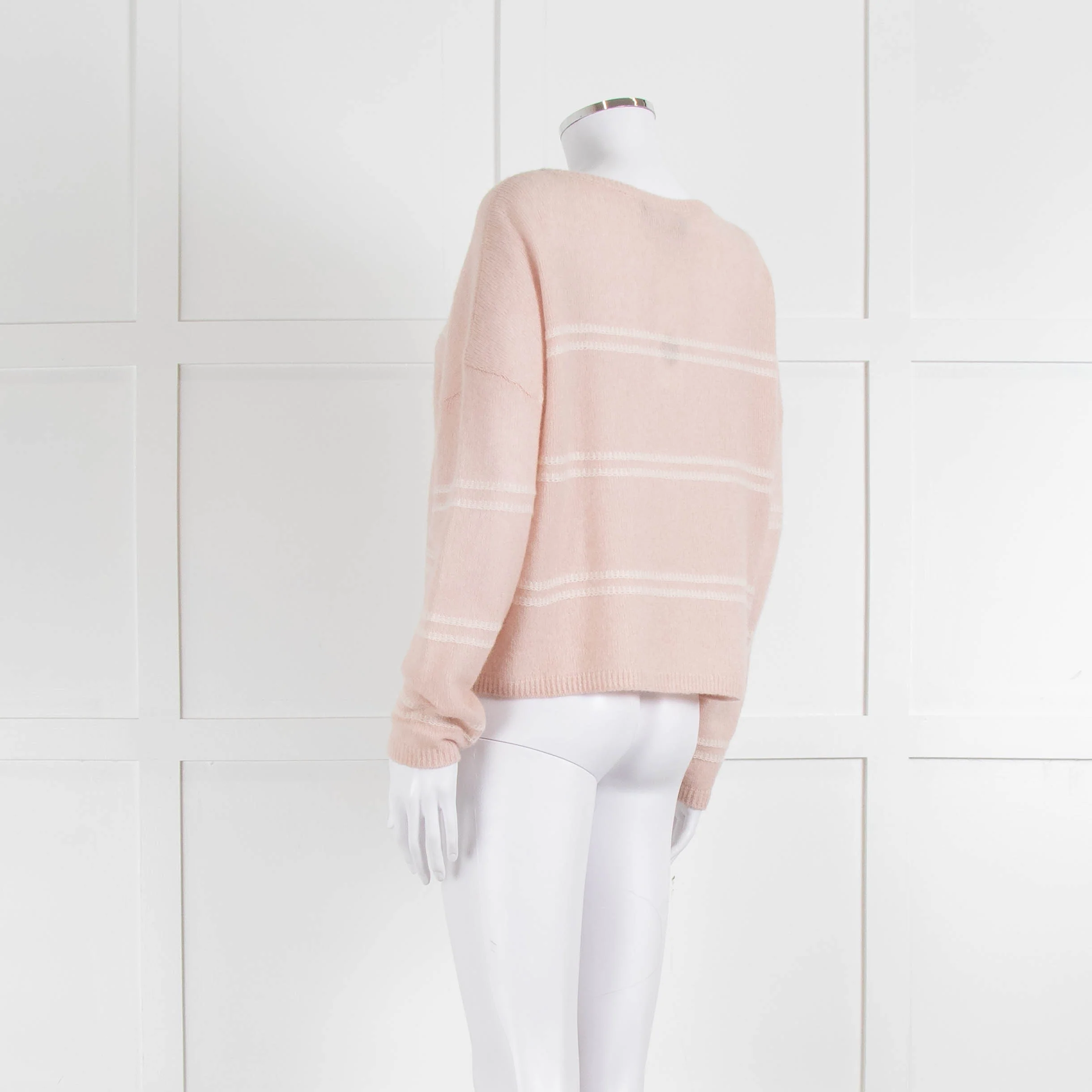 360 Cashmere Pink Boat Neck Cashmere Jumper With White Stripe - Image 6