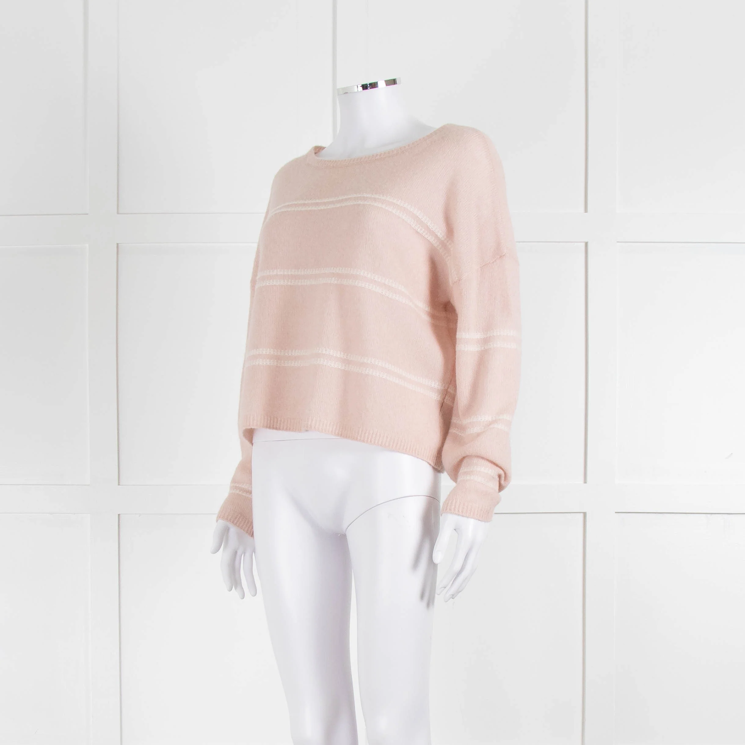 360 Cashmere Pink Boat Neck Cashmere Jumper With White Stripe - Image 8