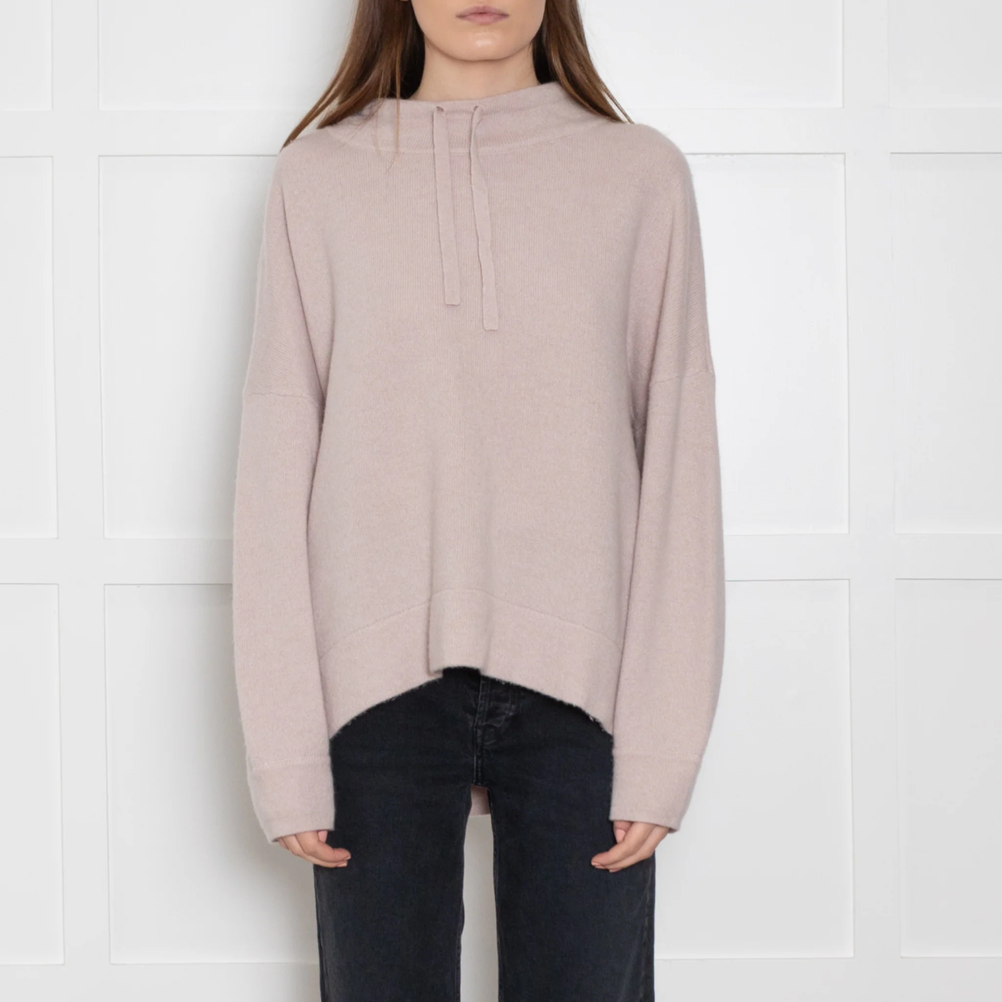 360 Cashmere Pink Jumper With Black Side Stripes & Tie Neck - Image 2