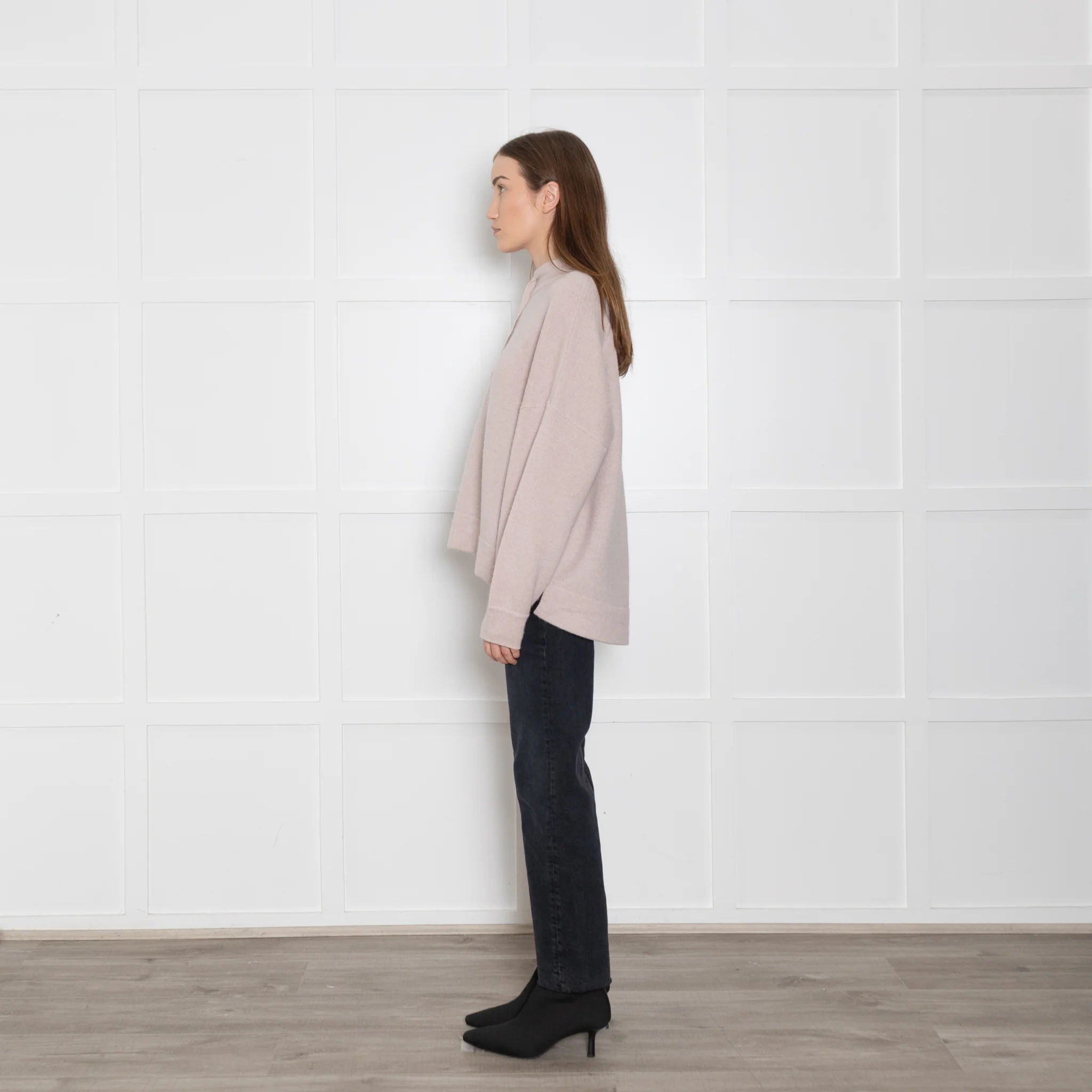 360 Cashmere Pink Jumper With Black Side Stripes & Tie Neck - Image 4