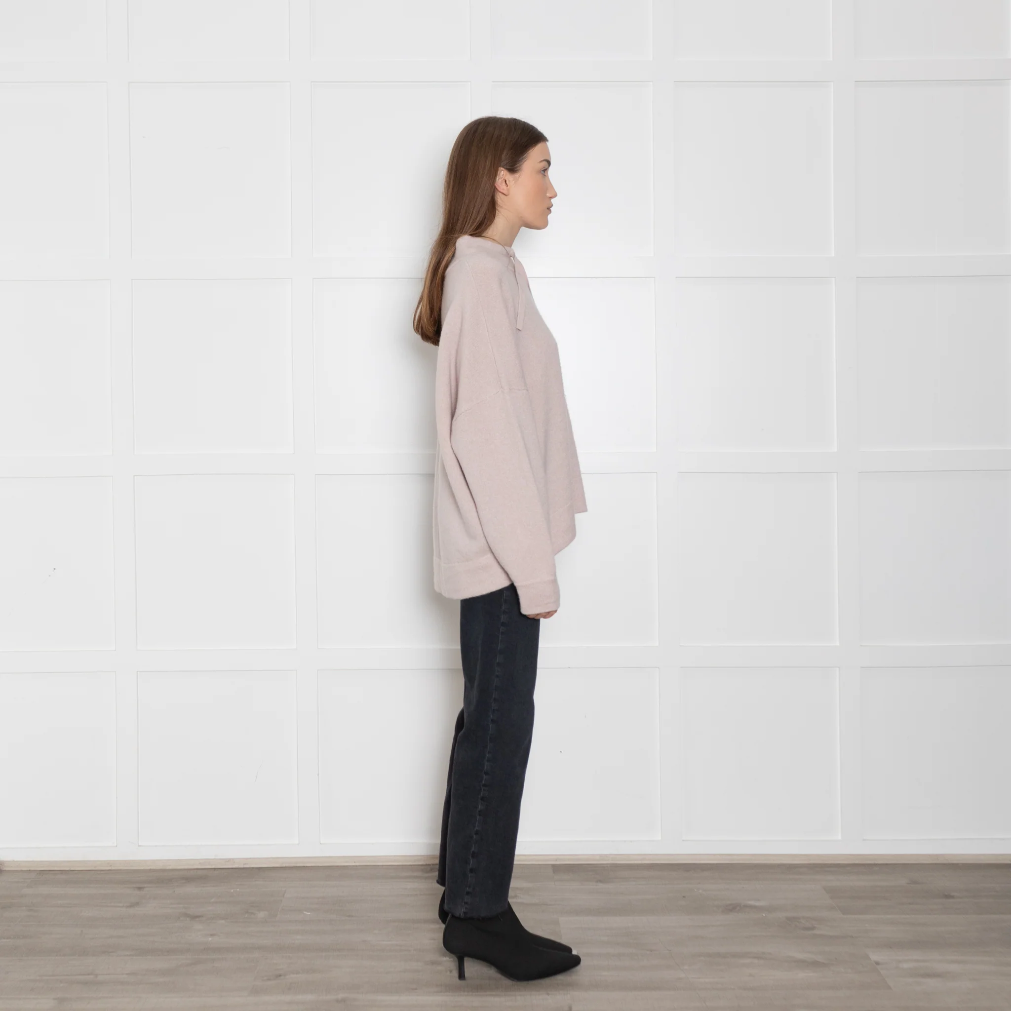 360 Cashmere Pink Jumper With Black Side Stripes & Tie Neck - Image 6