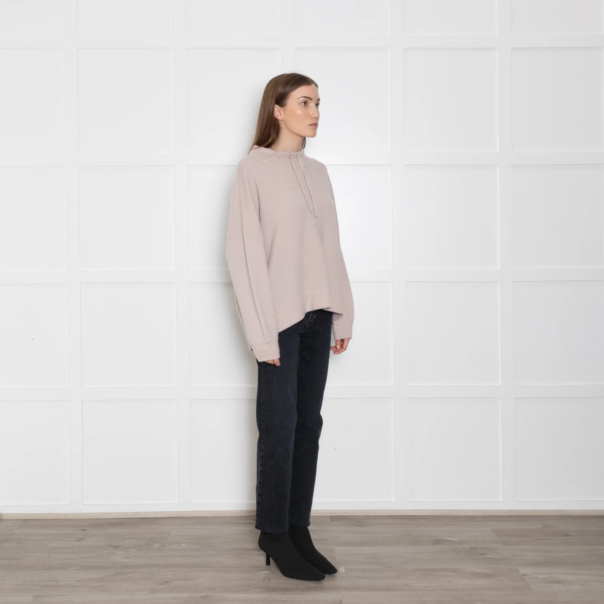 360 Cashmere Pink Jumper With Black Side Stripes & Tie Neck - Image 7