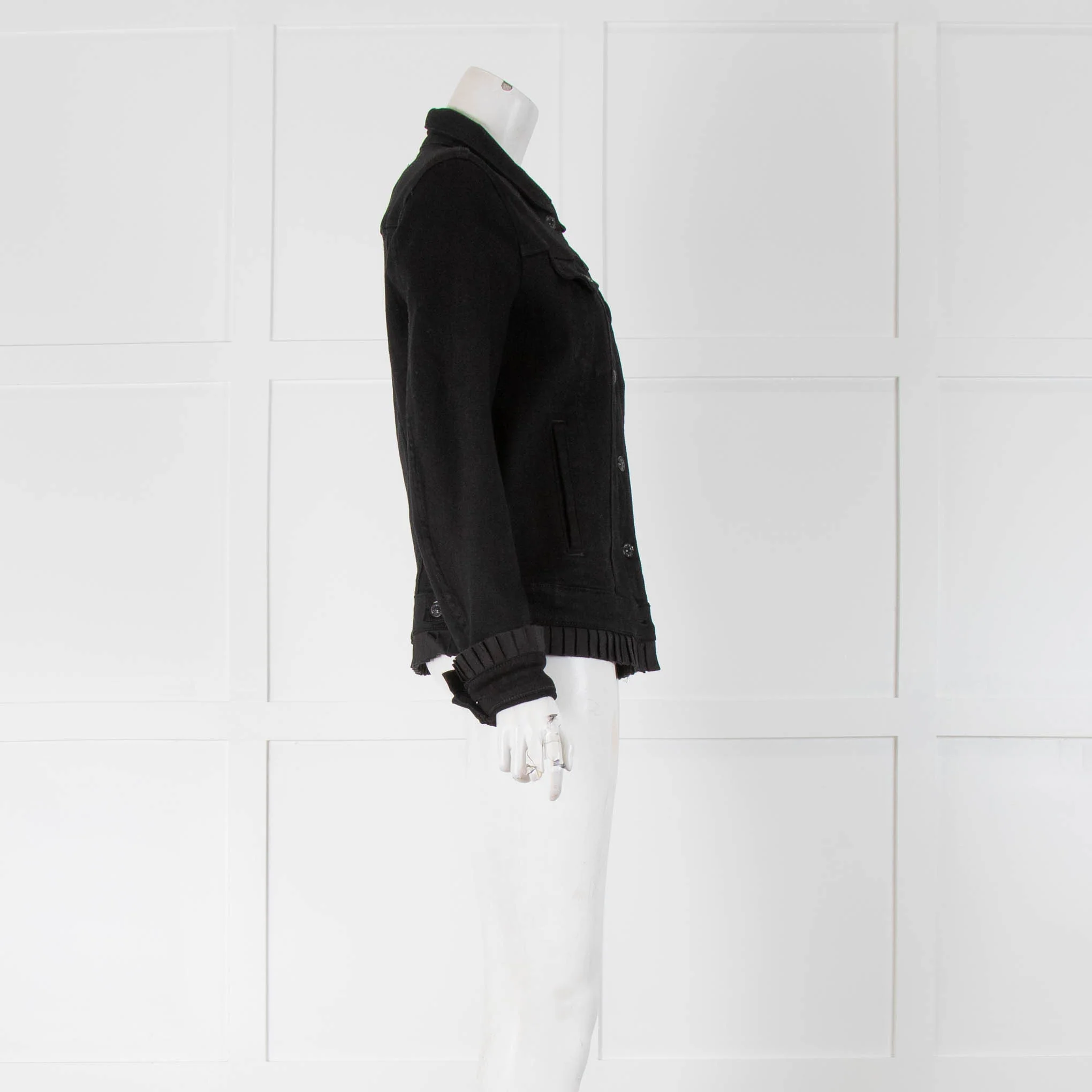 7 For All Mankind Black Denim Jacket With Frill Hem & Cuffs - Image 2