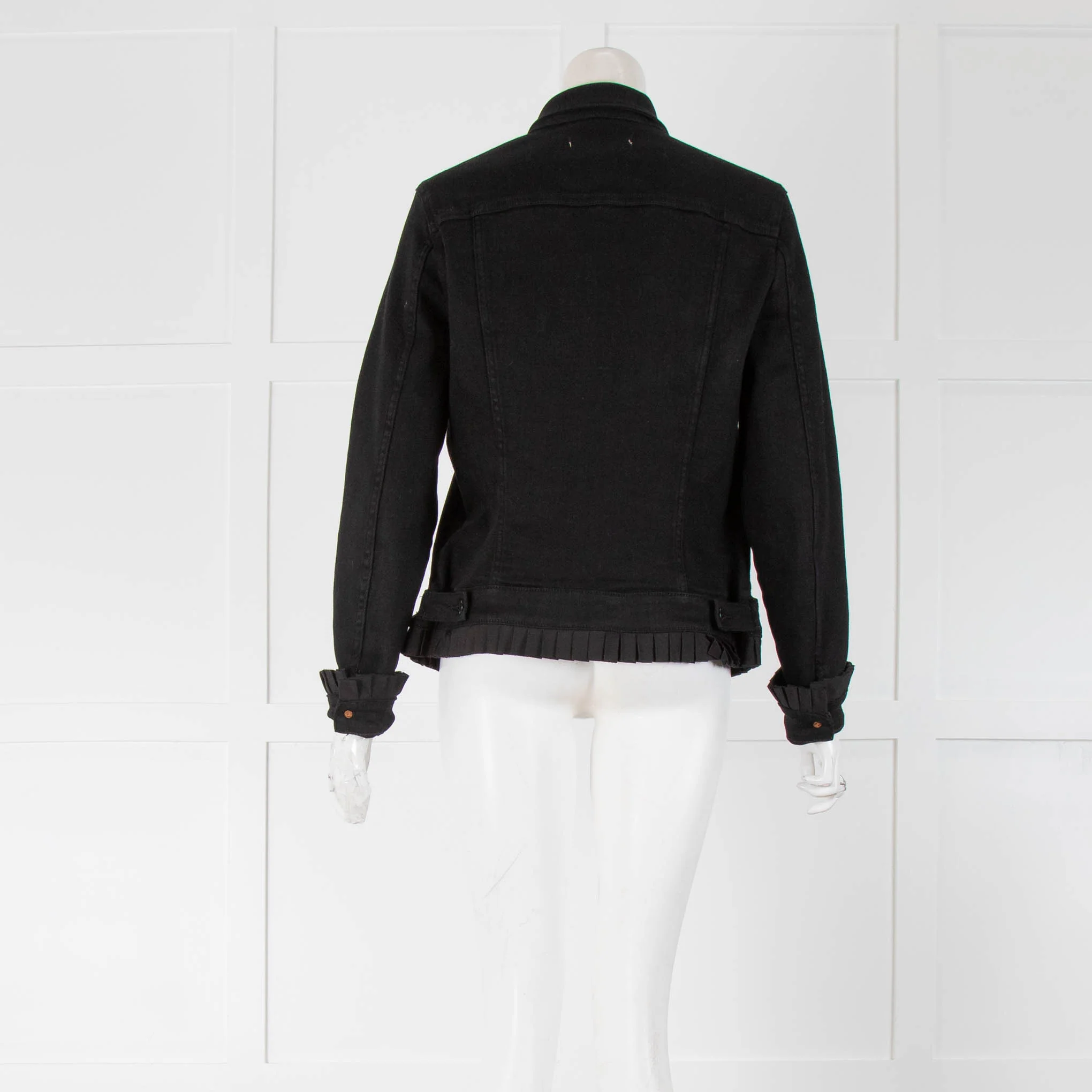 7 For All Mankind Black Denim Jacket With Frill Hem & Cuffs - Image 3