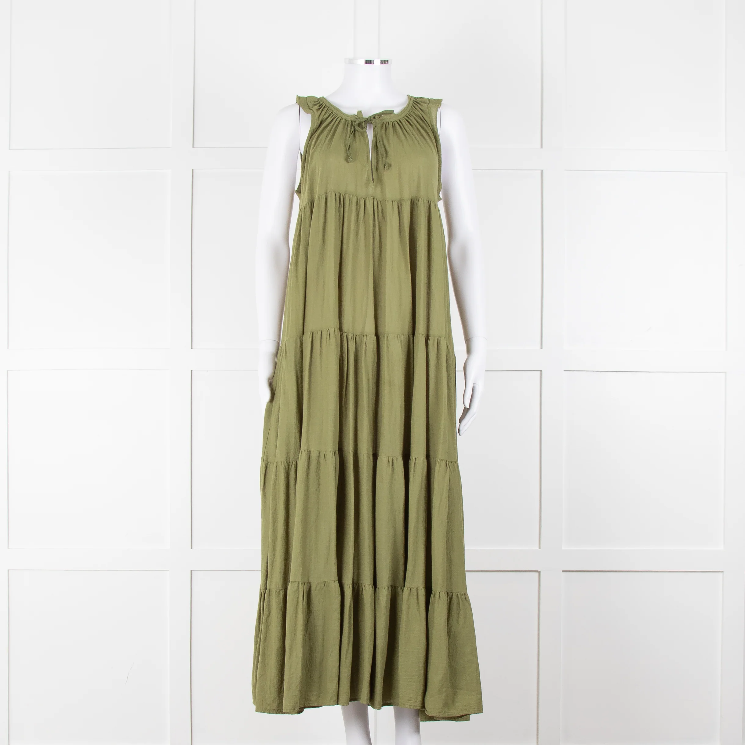 9seed Resort Green Cotton Tiered Maxi Dress