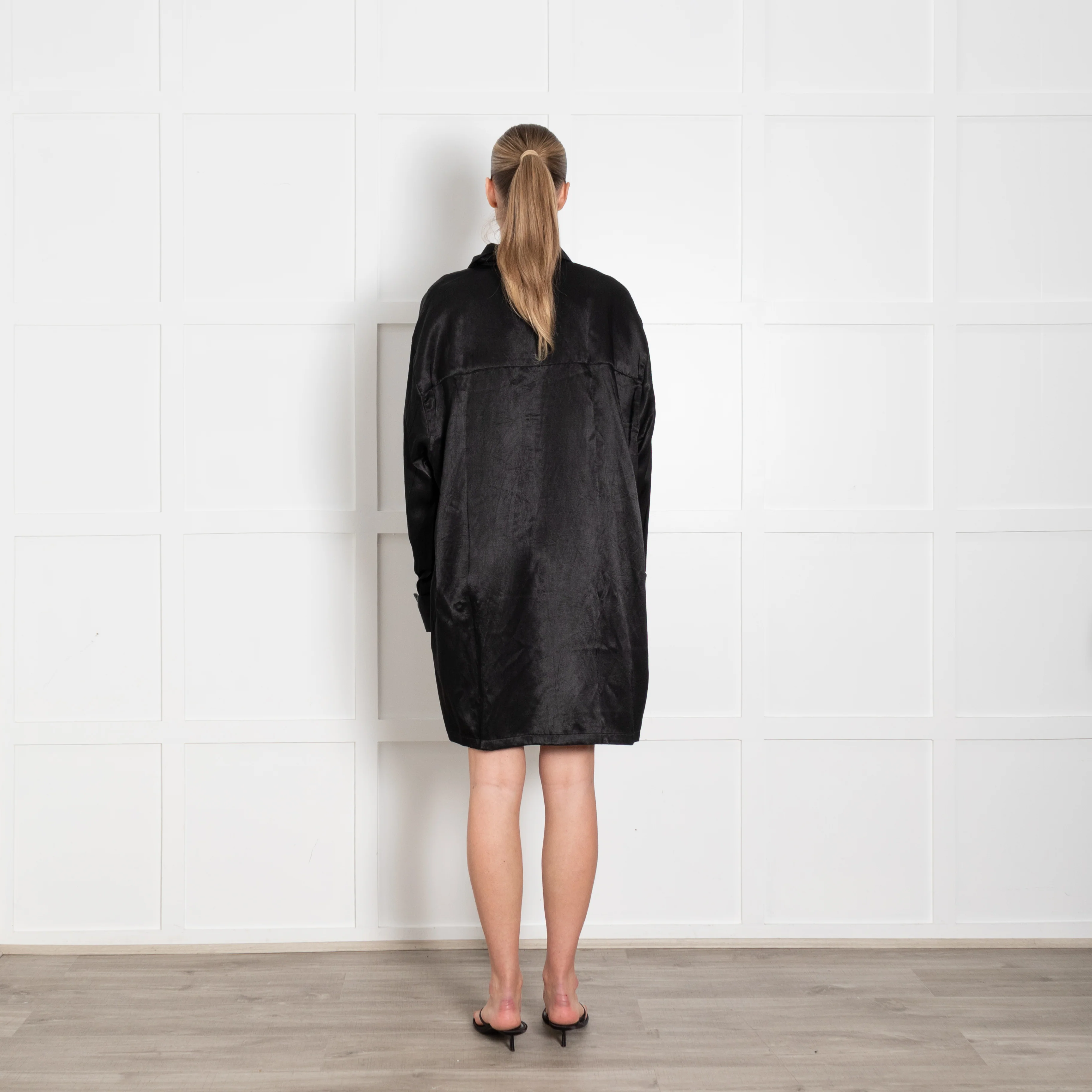 A Perfect Nomad Black  Cotton & Hemp 'Satin' Shirt Dress - Image 5