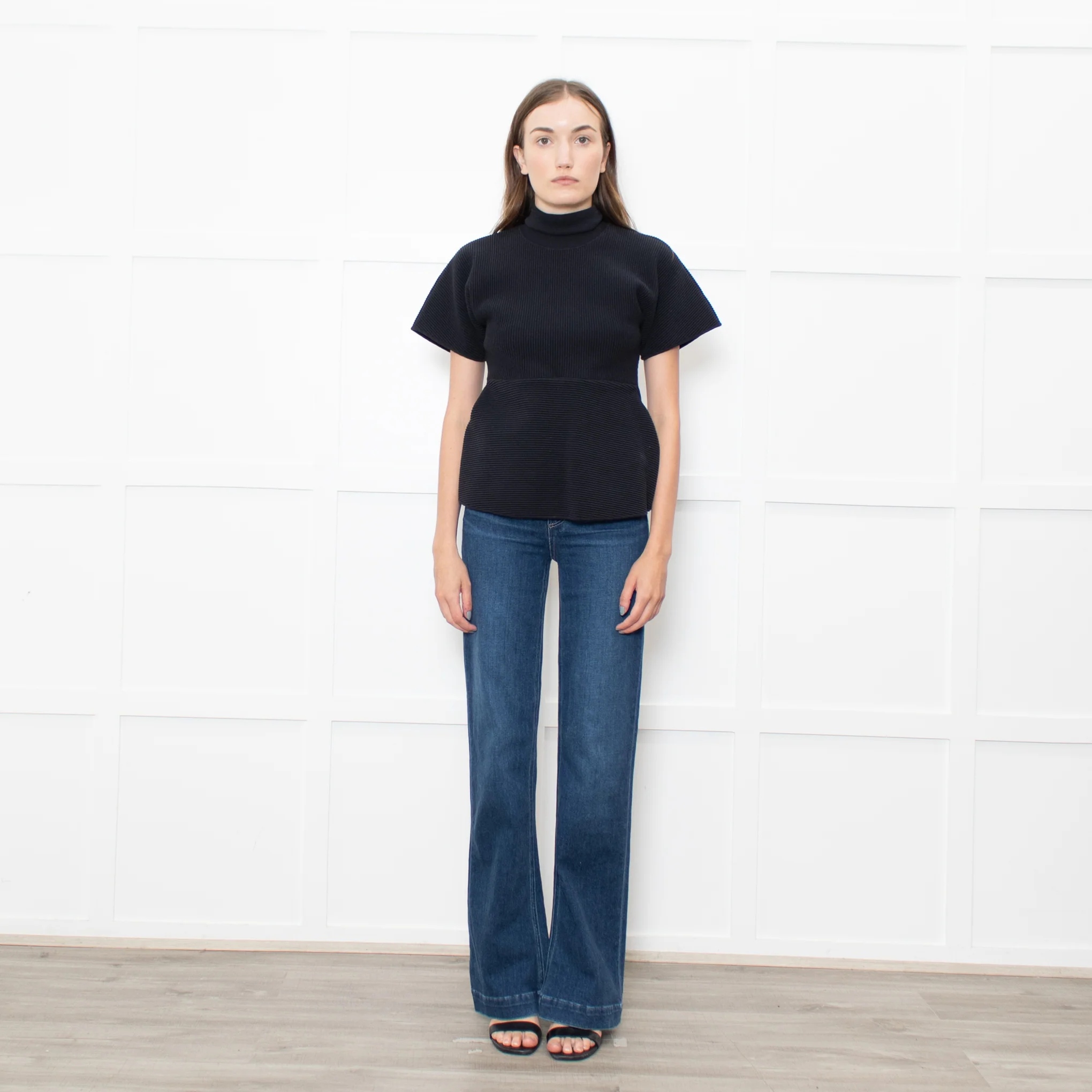 Acne Navy Ribbed Cotton Fitted Top
