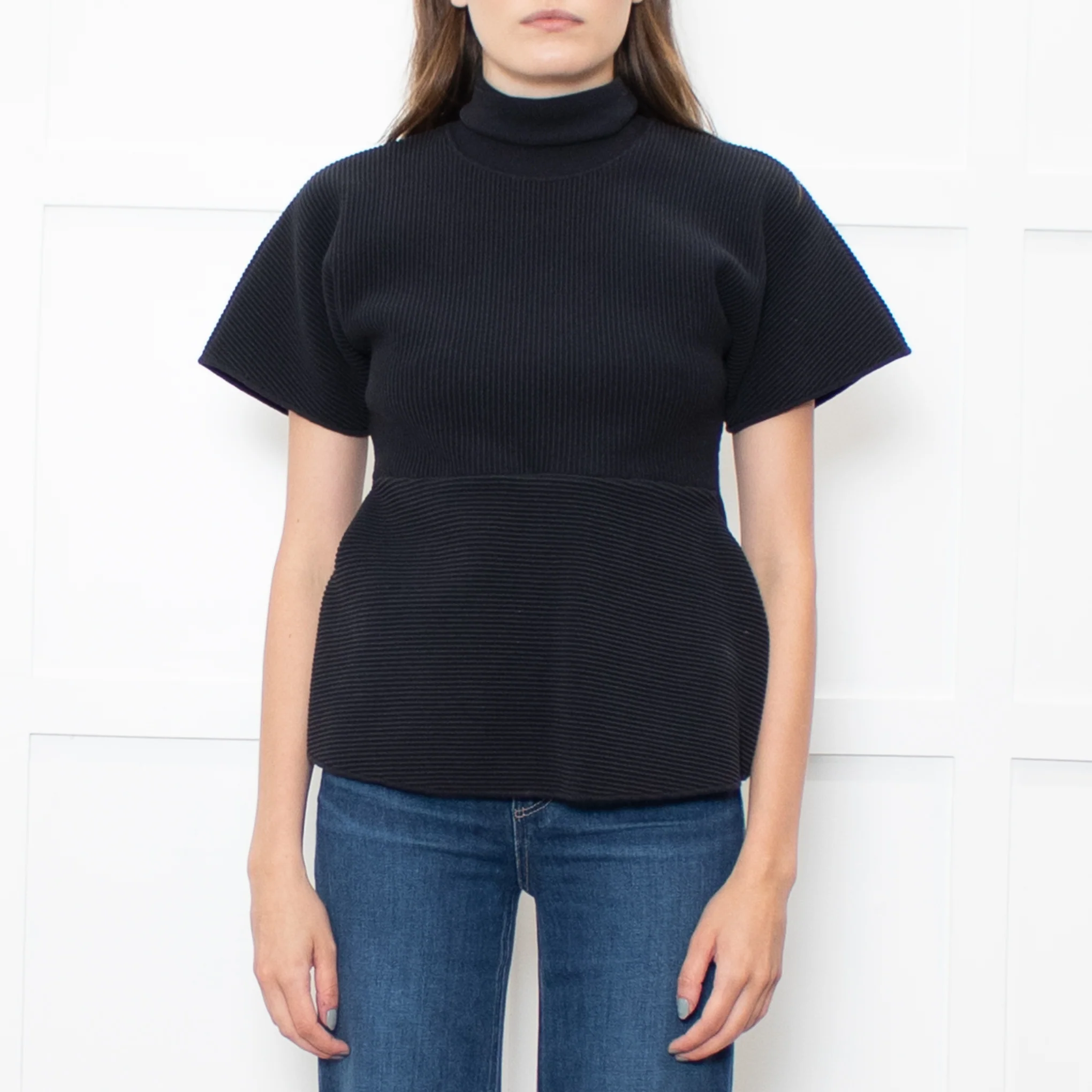 Acne Navy Ribbed Cotton Fitted Top - Image 2