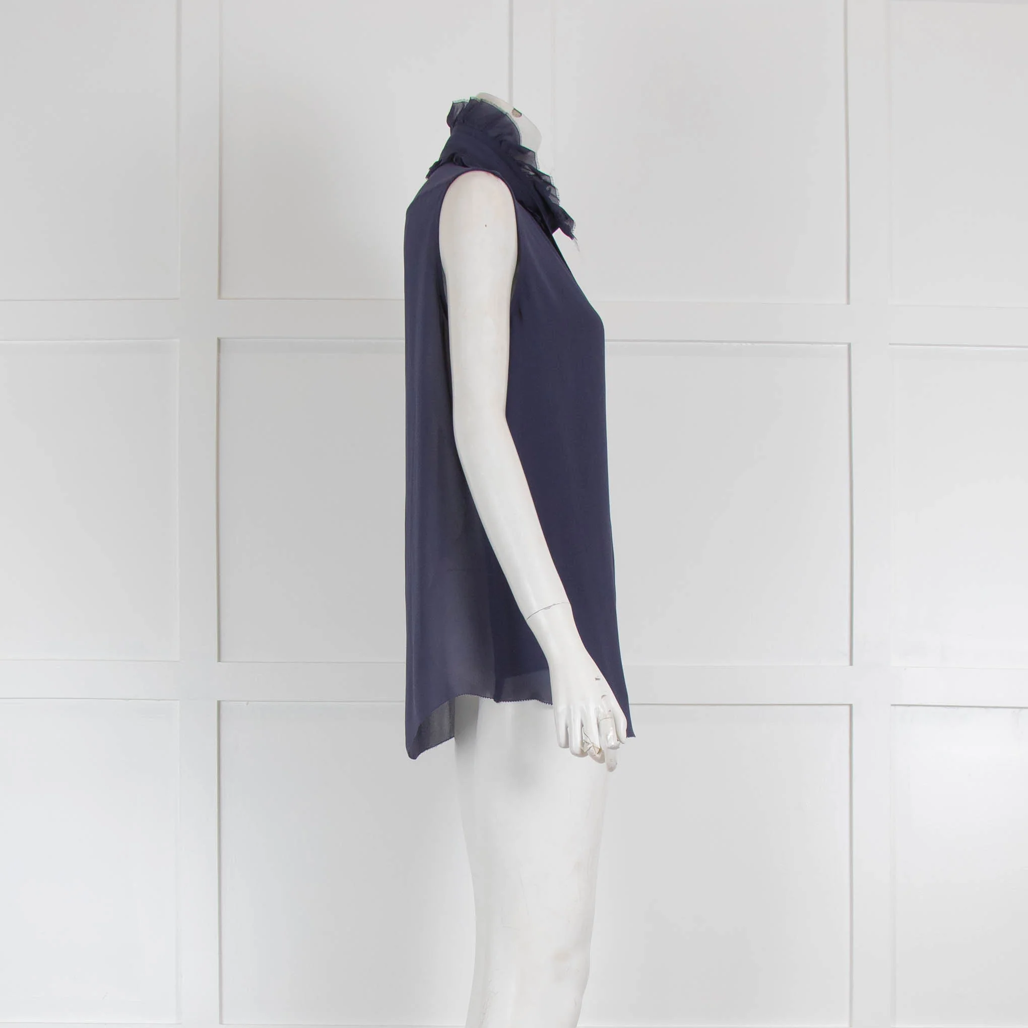 Acne Blue Sleeveless Ruffle Neck Blouse - Image 2
