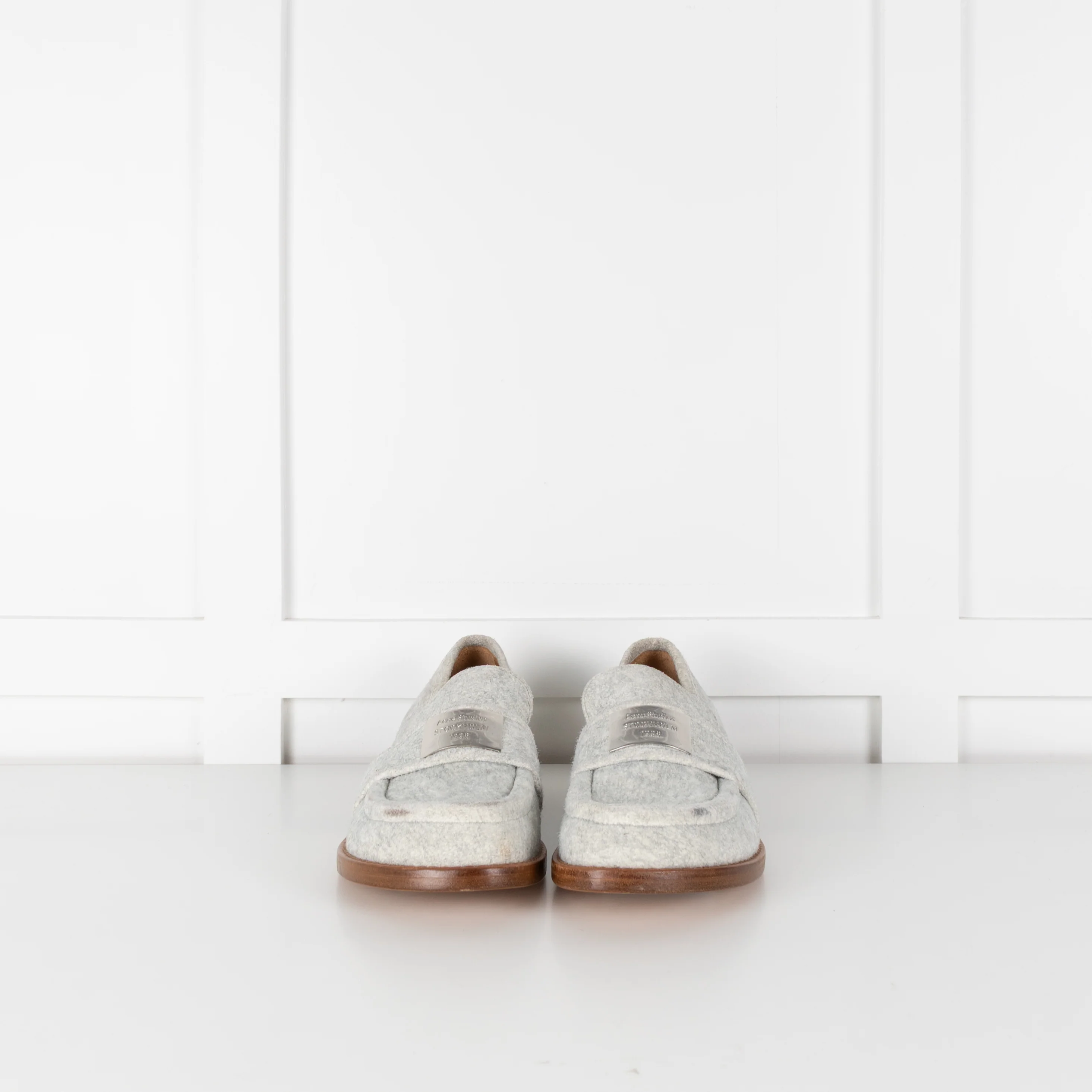 Acne Grey Felted Loafers with Logo Plaque - Image 2