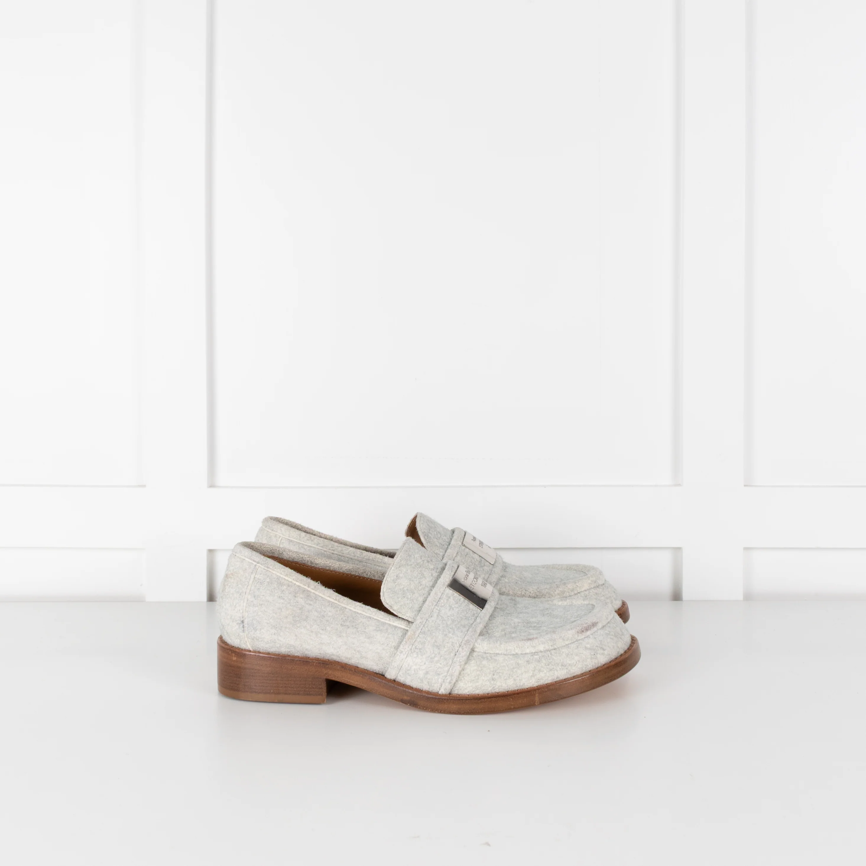 Acne Grey Felted Loafers with Logo Plaque - Image 3