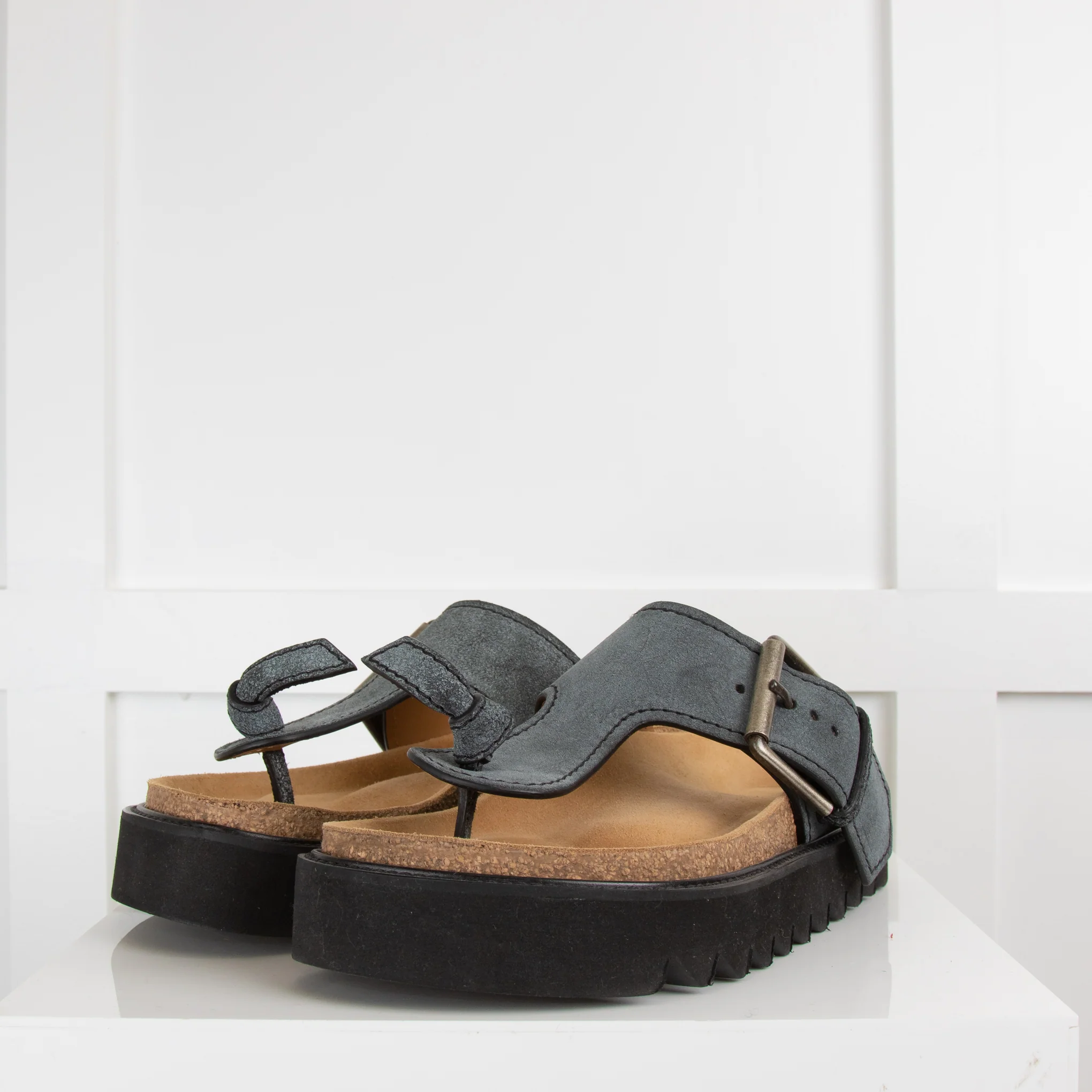 Acne Studios Grey Leather Platform Thong Sandals