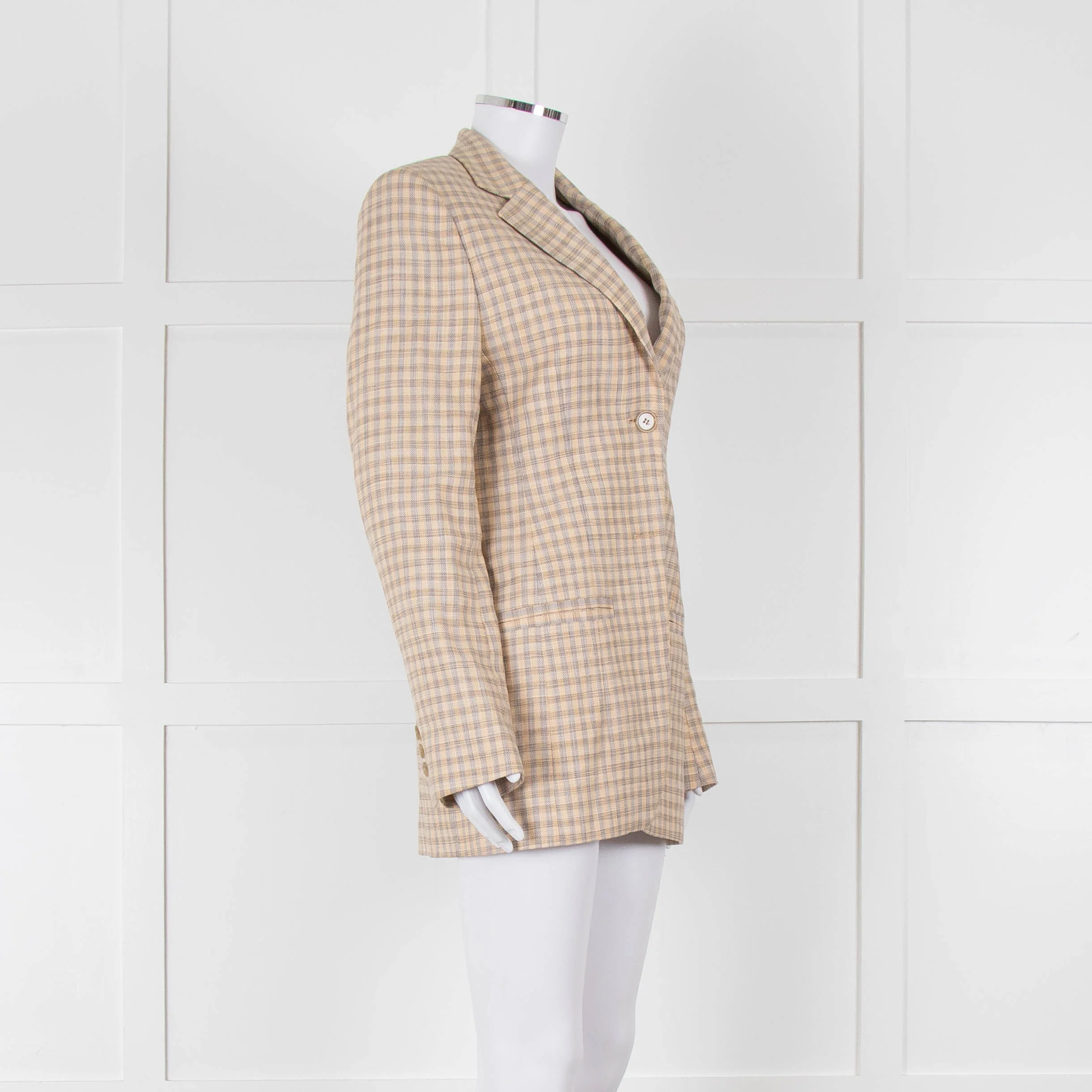 Acne Studio Yellow Grey Brown Check Single Breasted Jacket - Image 2