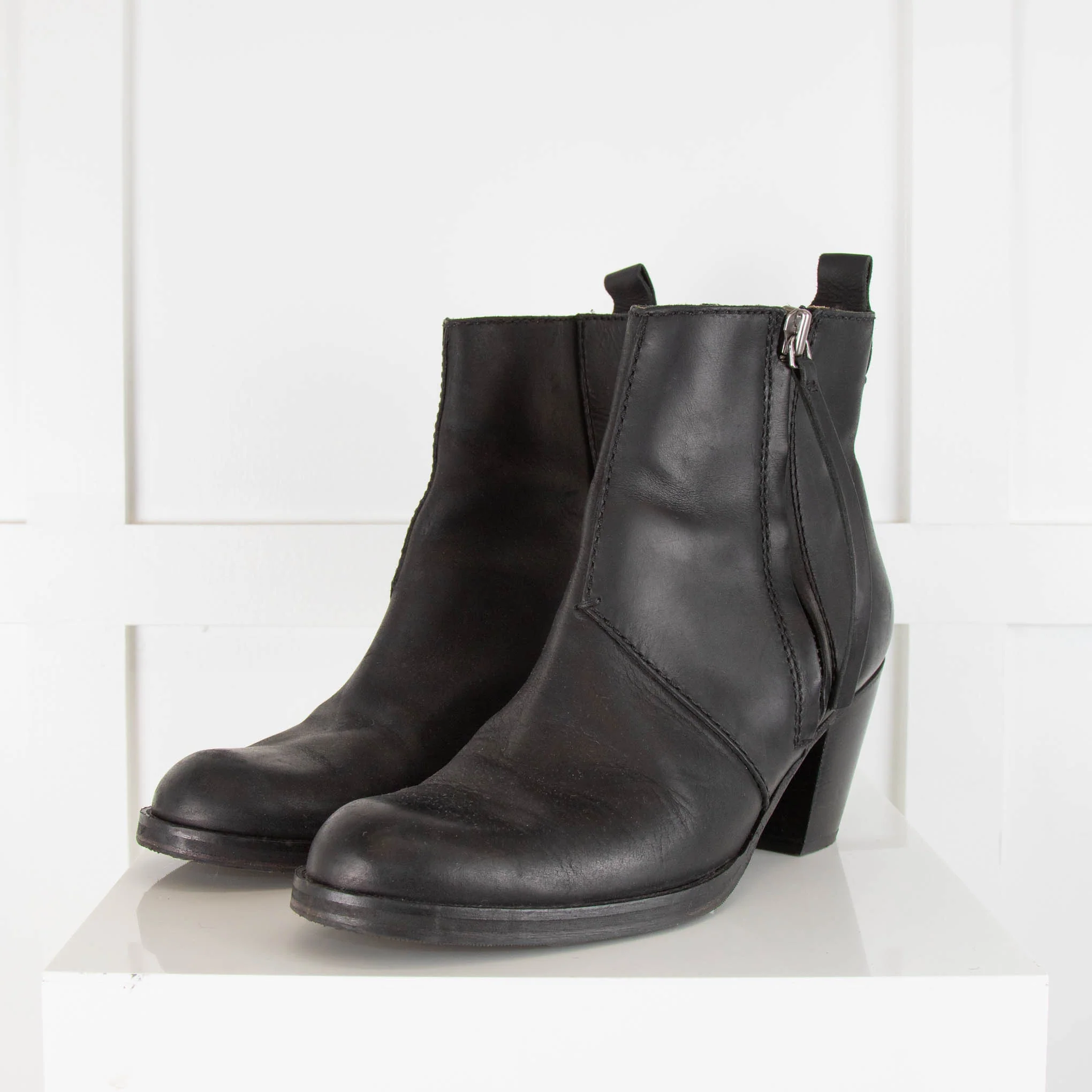 Acne Studios Black Leather Short Boots With Side Zip