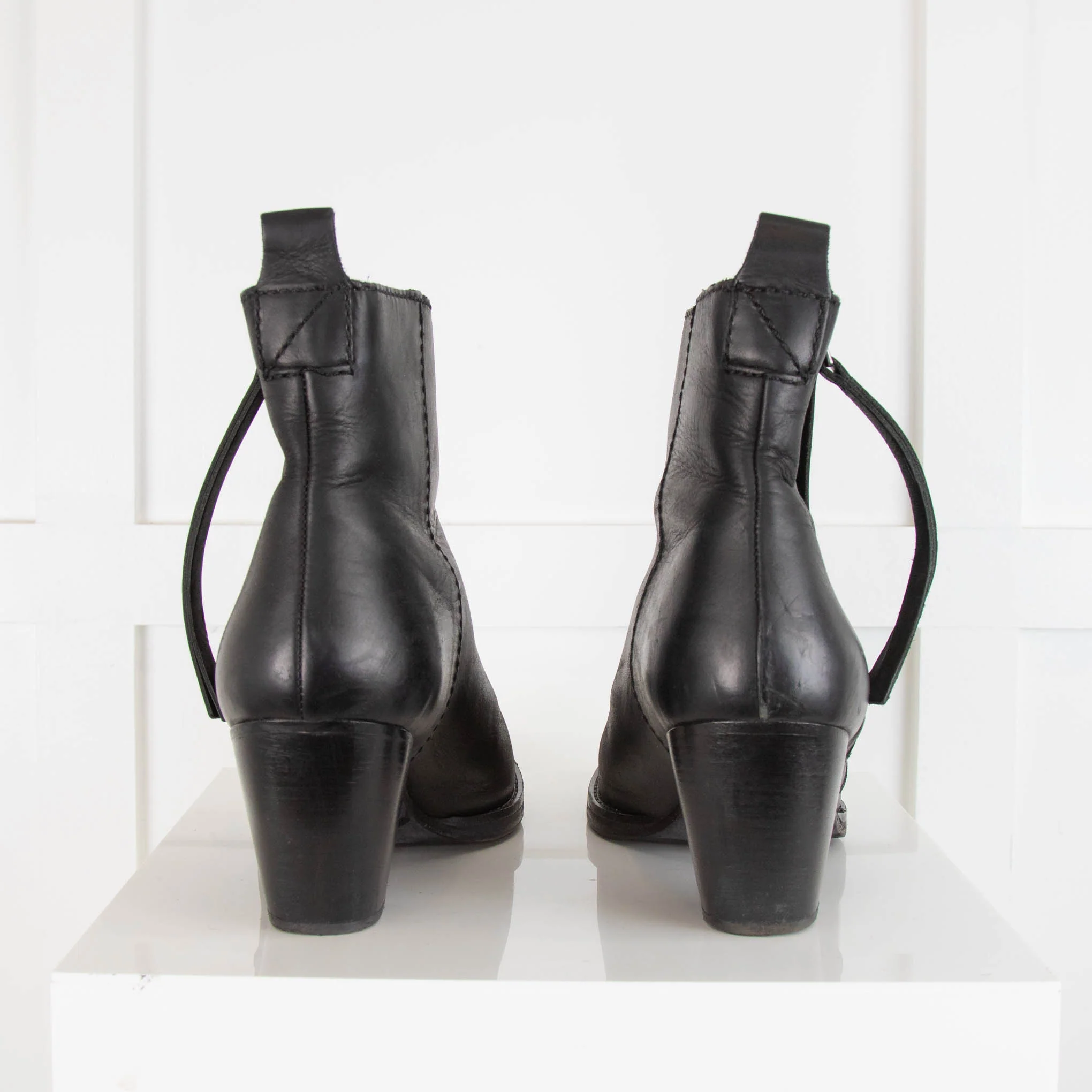 Acne Studios Black Leather Short Boots With Side Zip - Image 4